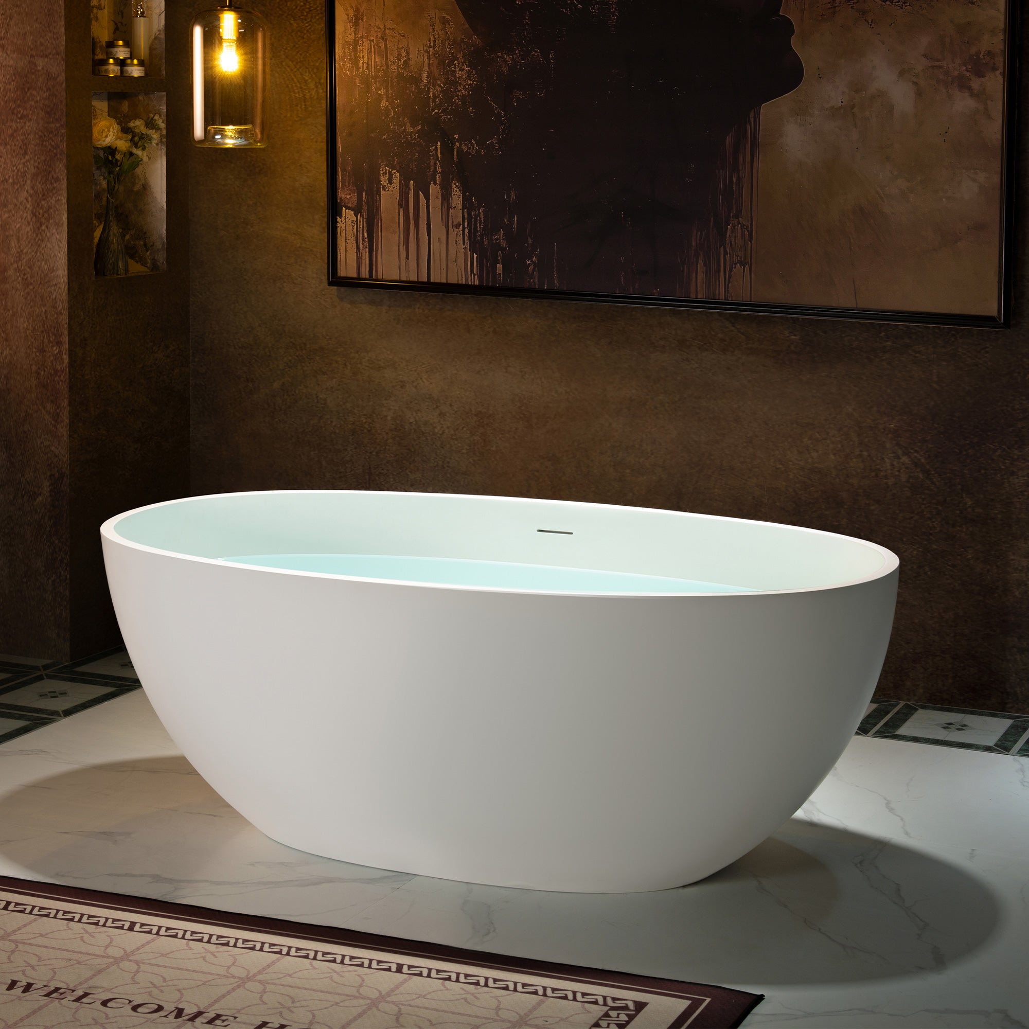 WOODBRIDGE 61" x 30-3/4" Solid Surface Stone Resin Freestanding Bathtub – Matte White (B0044-2.0)