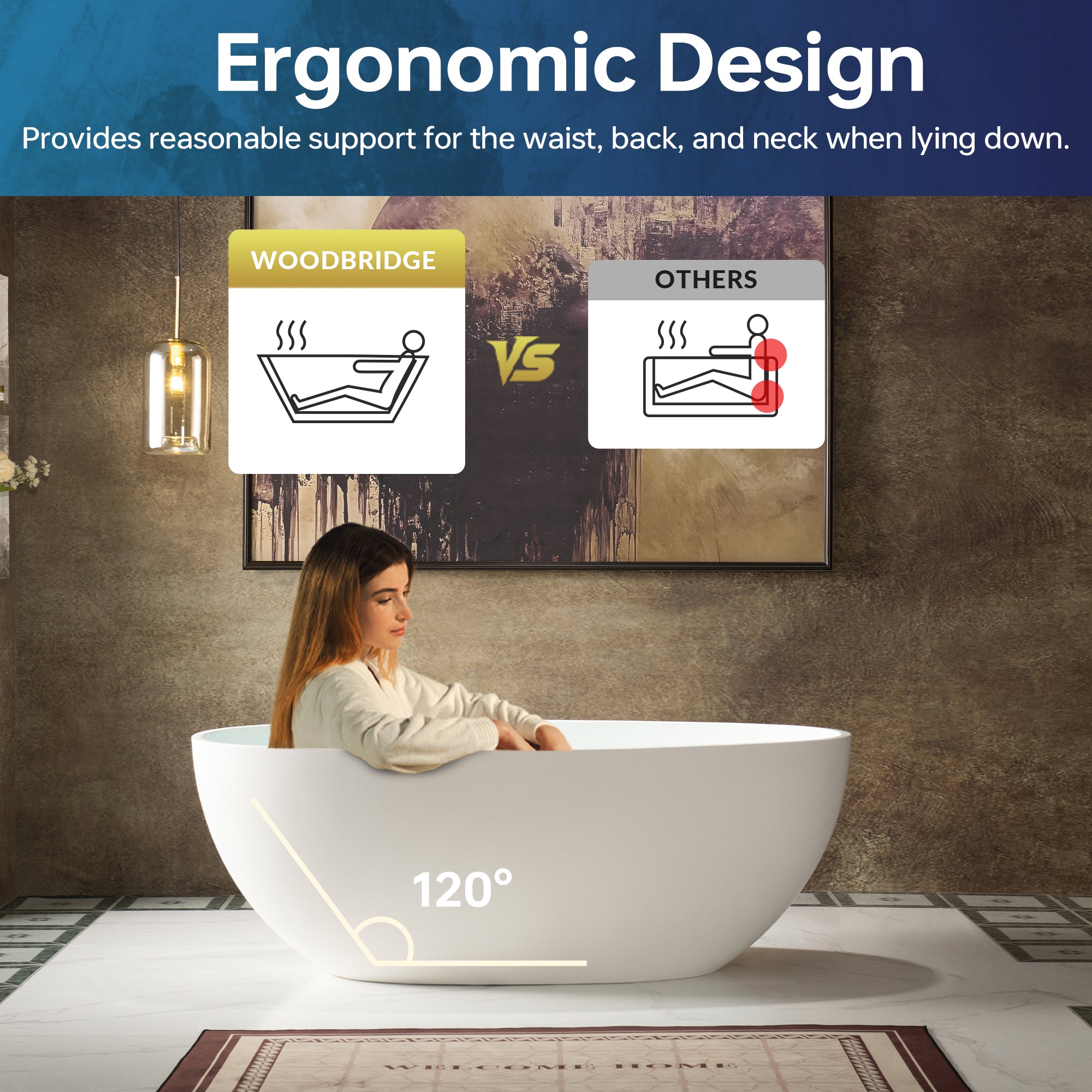 WOODBRIDGE 61" x 30-3/4" Solid Surface Stone Resin Freestanding Bathtub – Matte White (B0044-2.0)