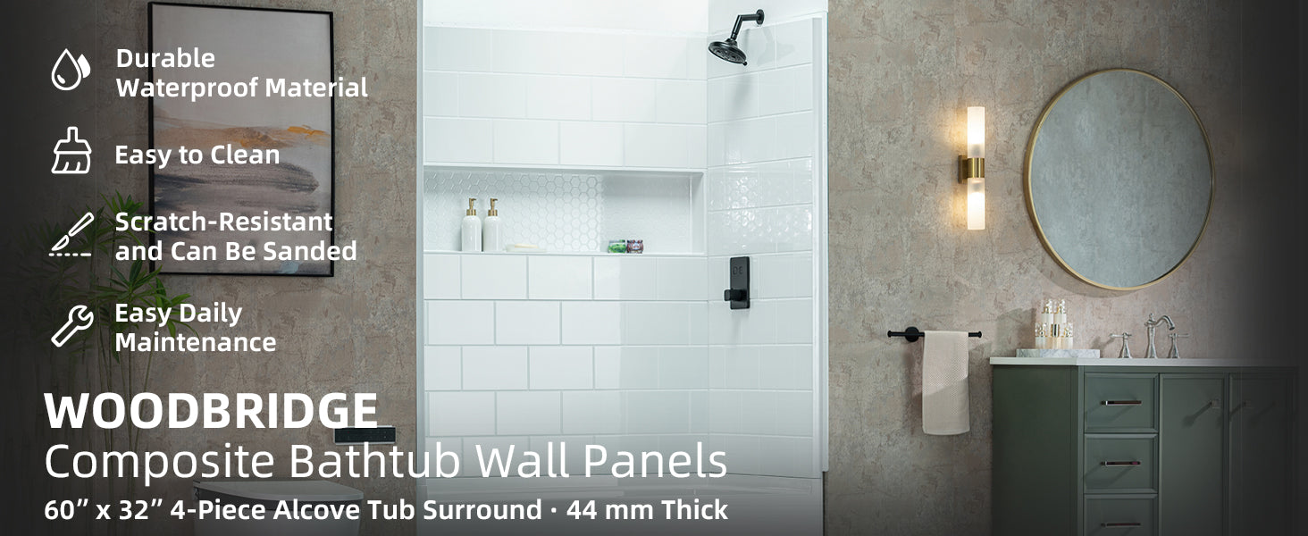 Woodbridge 60” x 32” Alcove Soaking Tub & 4-Piece Surround Combo