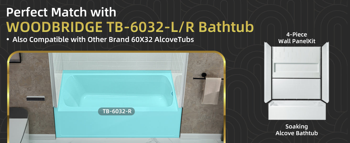 Woodbridge 60” x 32” Alcove Soaking Tub & 4-Piece Surround Combo