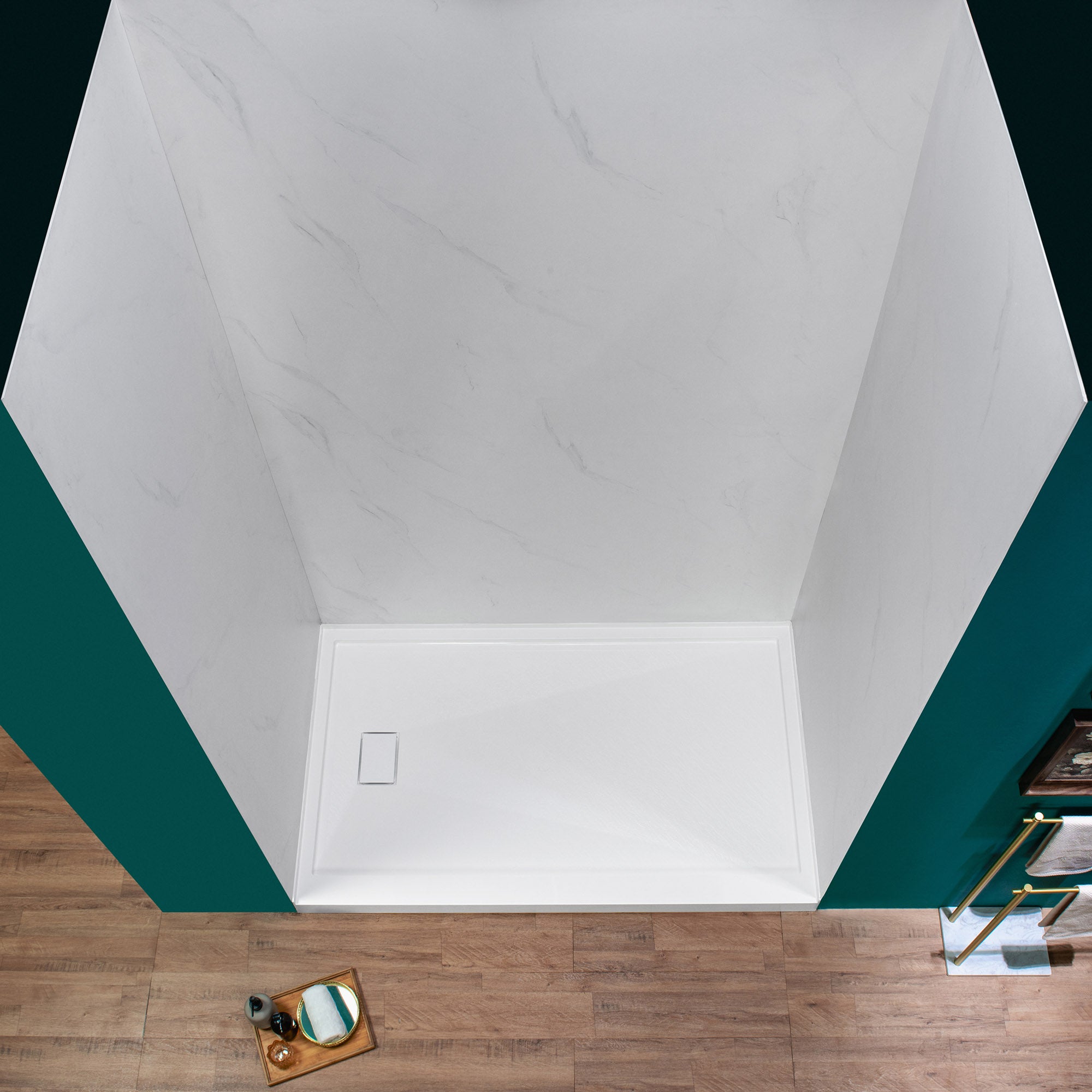 WOODBRIDGE 60" W x 96" H 3-Piece Solid Surface Tile Tub and Shower Wall Panel Surround Kit in Carrara White, Quick Install and Trimmable.