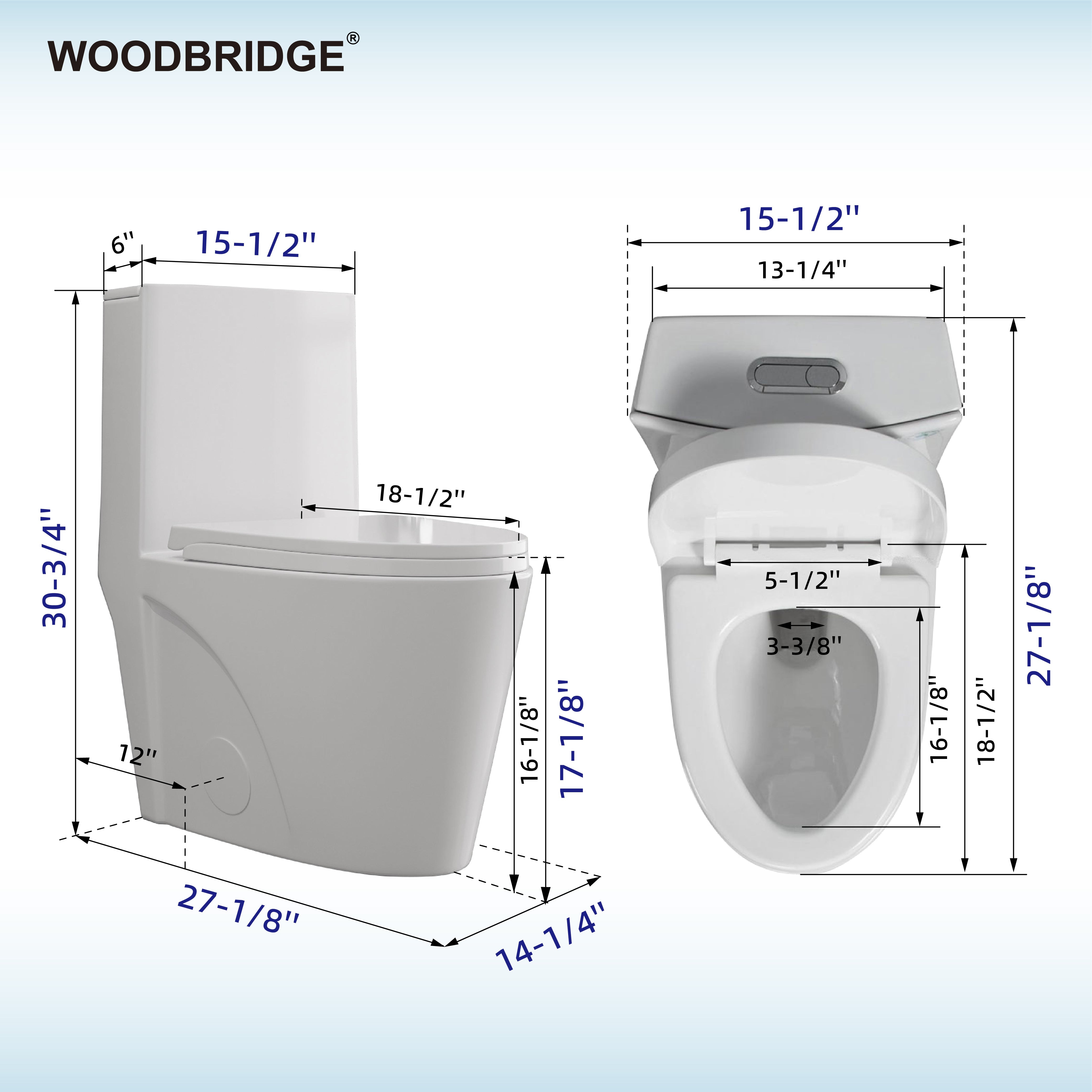 WOODBRIDGE WT001 ADA Round One-Piece Toilet – 1000g MaP Dual Flush