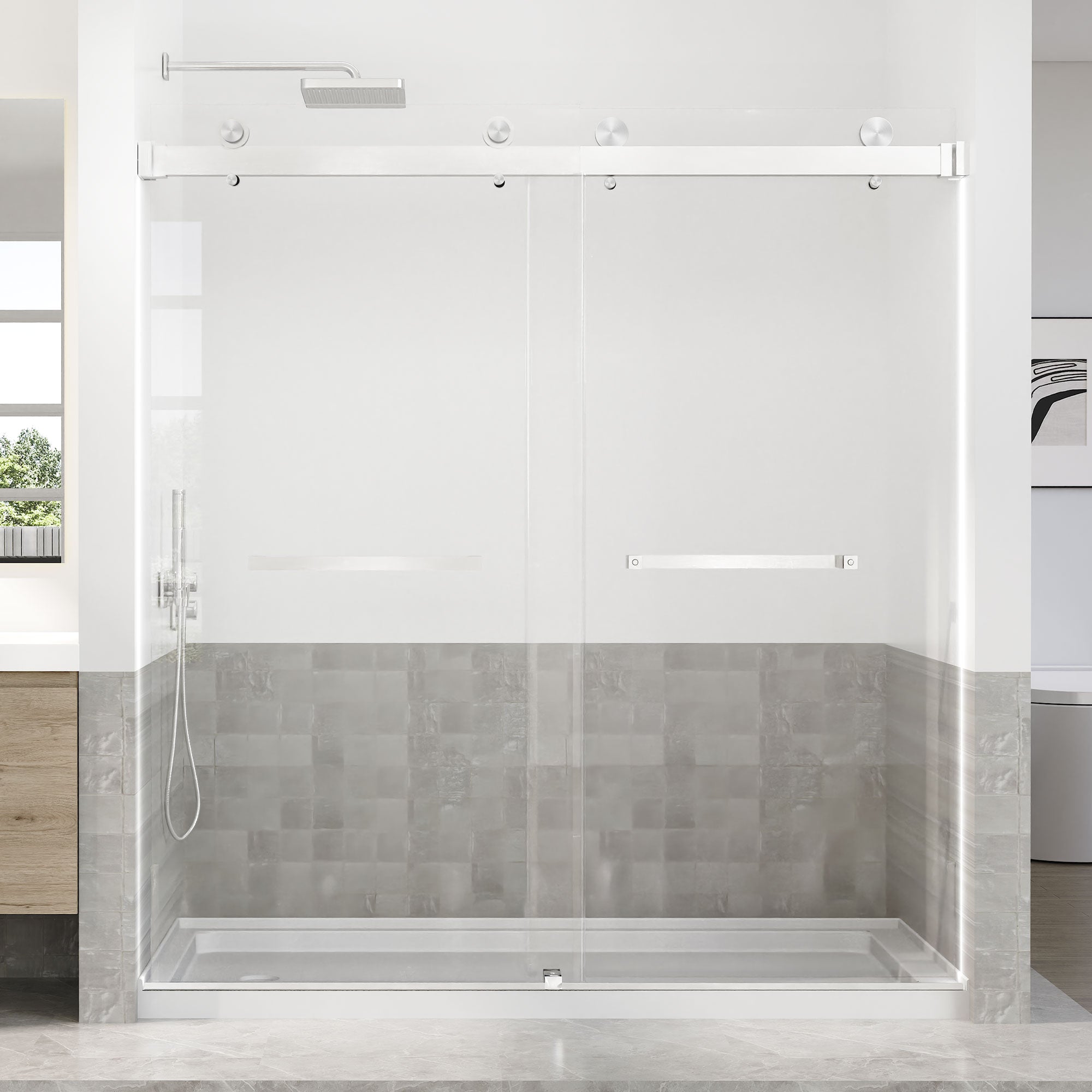 WOODBRIDGE Frameless Tub Doors 66-72" Width x 76" Height with 5/16"(8mm) Clear Tempered Glass, 2 Ways Opening & Double Sliding
