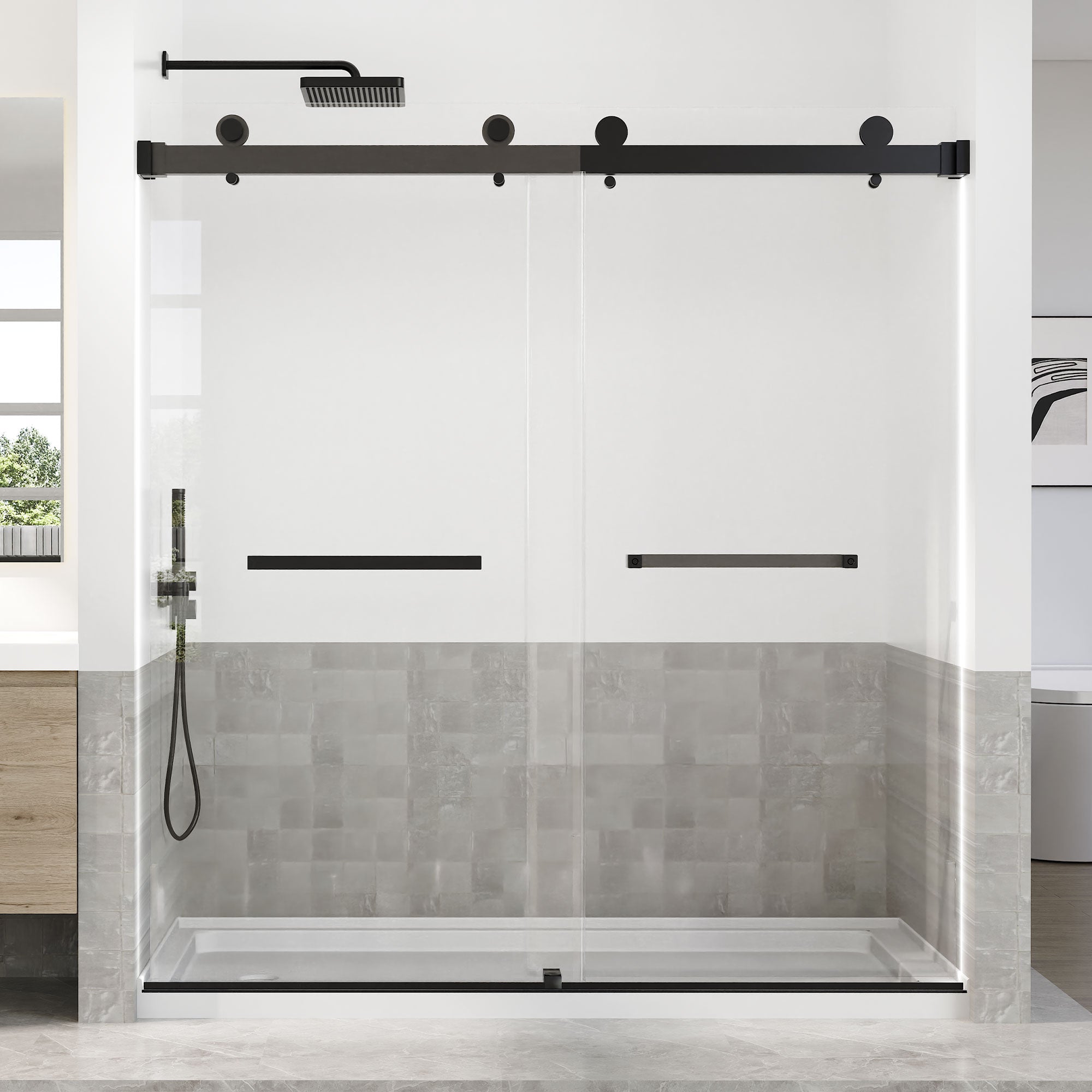 WOODBRIDGE Frameless Tub Doors 66-72" Width x 76" Height with 5/16"(8mm) Clear Tempered Glass, 2 Ways Opening & Double Sliding