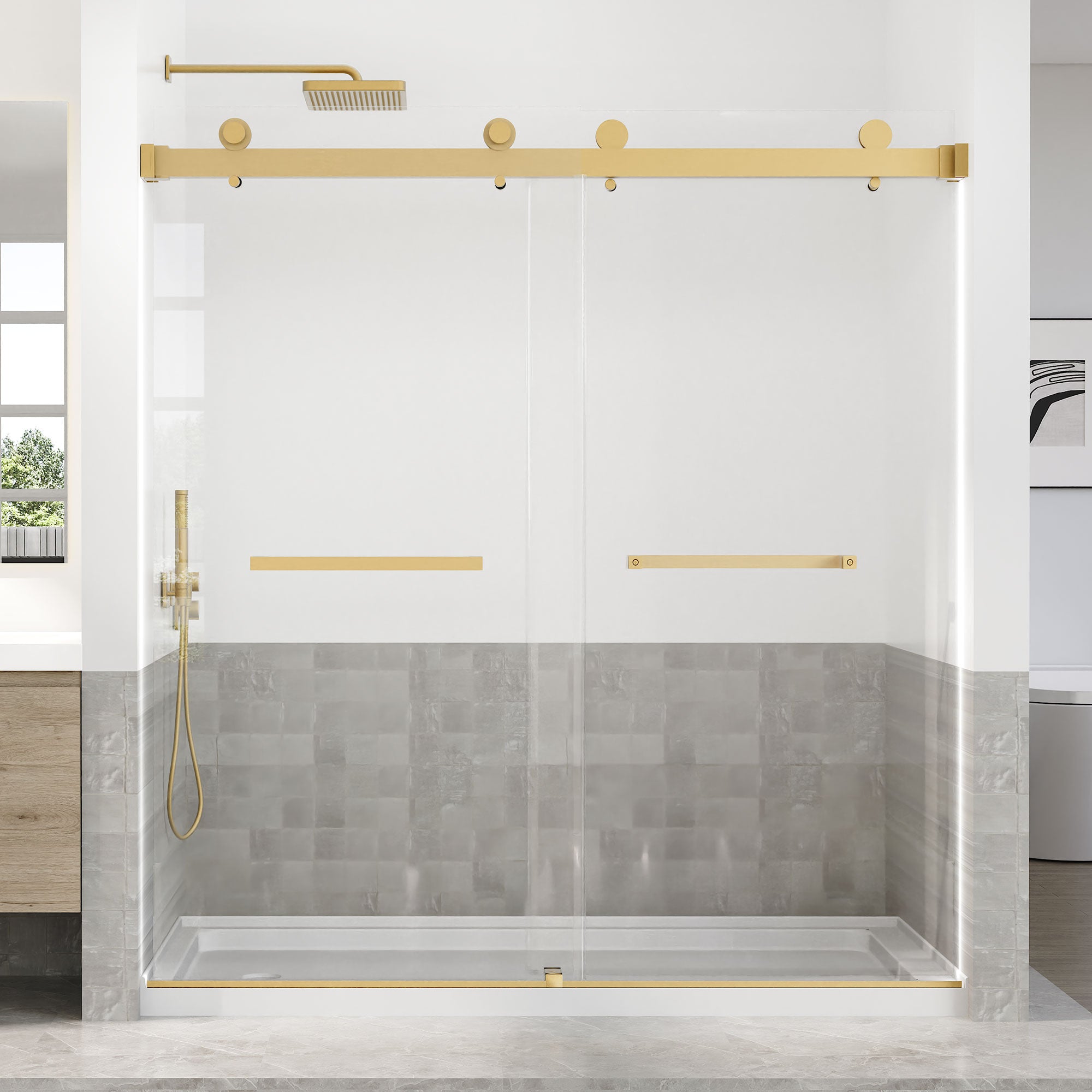 WOODBRIDGE Frameless Tub Doors 66-72" Width x 76" Height with 5/16"(8mm) Clear Tempered Glass, 2 Ways Opening & Double Sliding