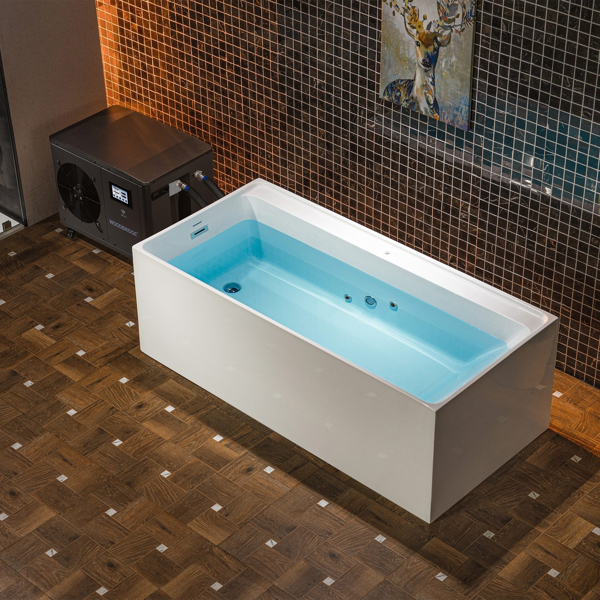 WOODBRIDGE 67" L x 31-1/2" W Freestanding Acrylic Cold Plunge Ice Tub, AIC6710+BWI5000