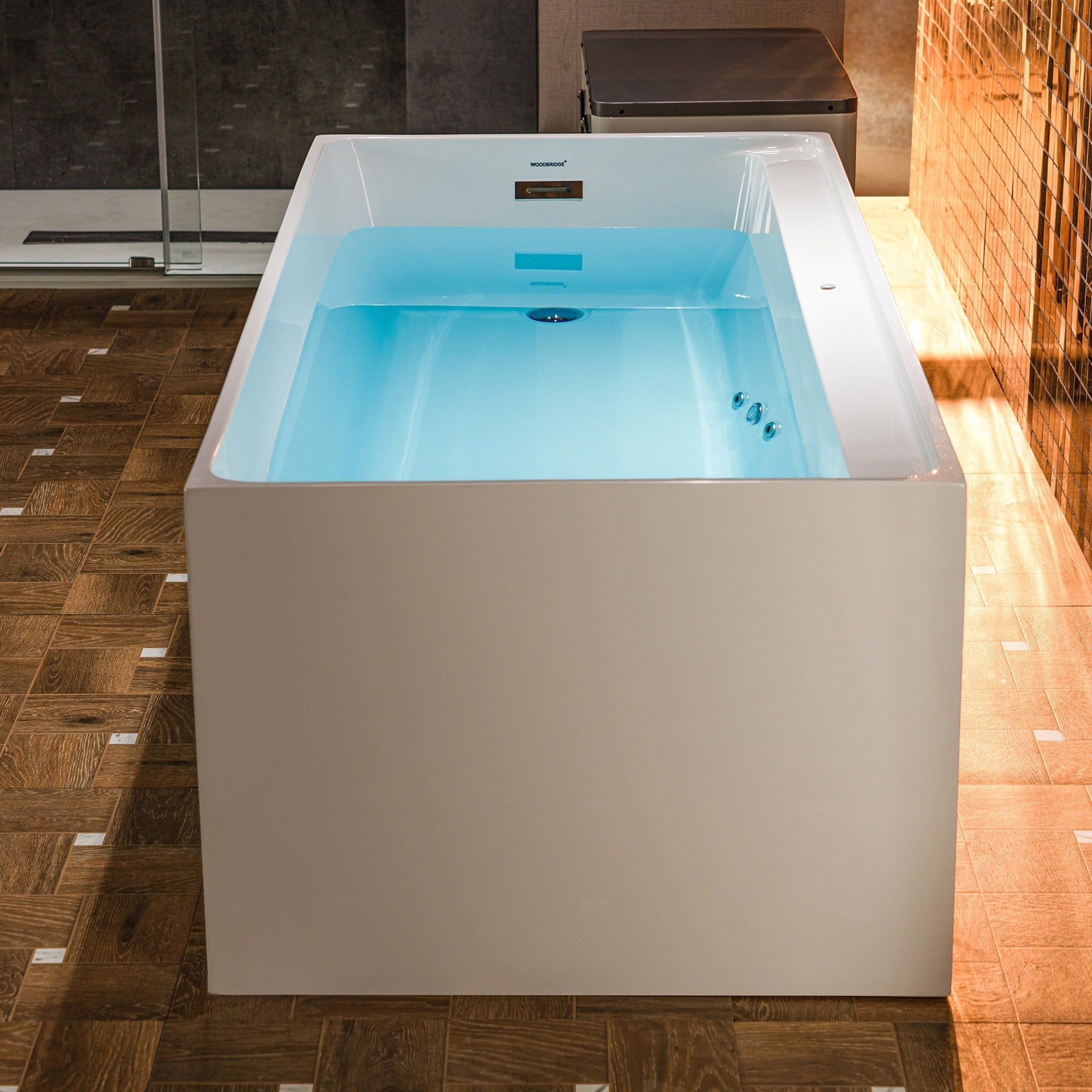 WOODBRIDGE 67" L x 31-1/2" W Freestanding Acrylic Cold Plunge Ice Tub, AIC6710+WWI6000