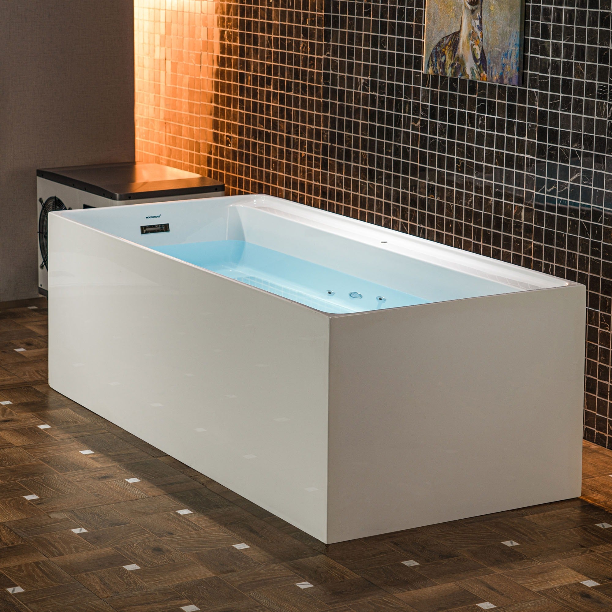 WOODBRIDGE 67" L x 31-1/2" W Freestanding Acrylic Cold Plunge Ice Tub, AIC6710+WWI6000
