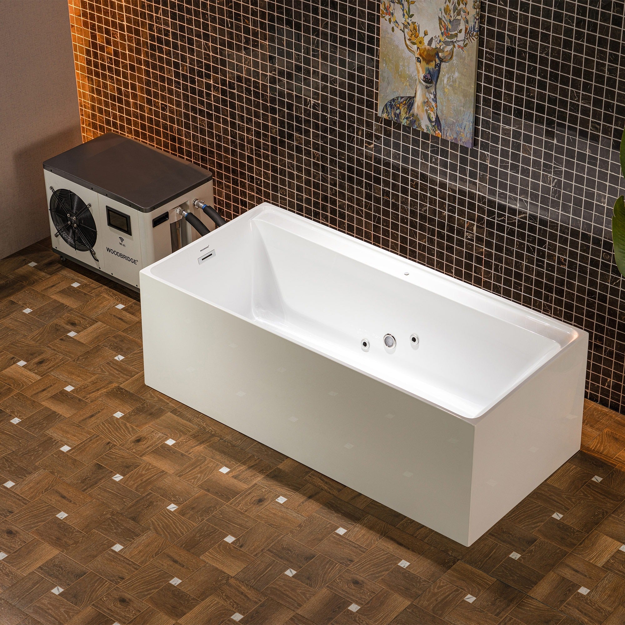 WOODBRIDGE 67" L x 31-1/2" W Freestanding Acrylic Cold Plunge Ice Tub, AIC6710+WWI6000