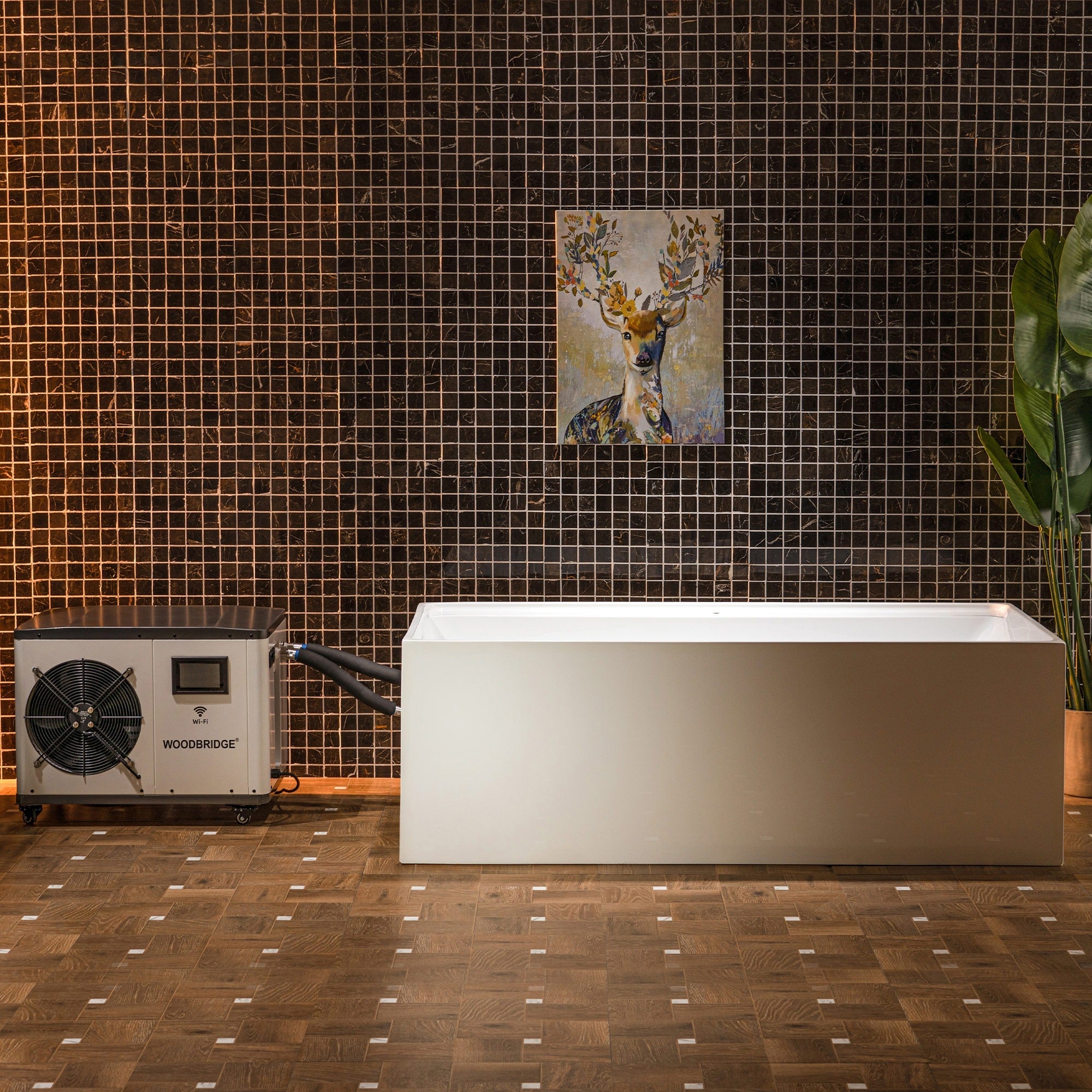 WOODBRIDGE 67" L x 31-1/2" W Freestanding Acrylic Cold Plunge Ice Tub, AIC6710+WWI6000