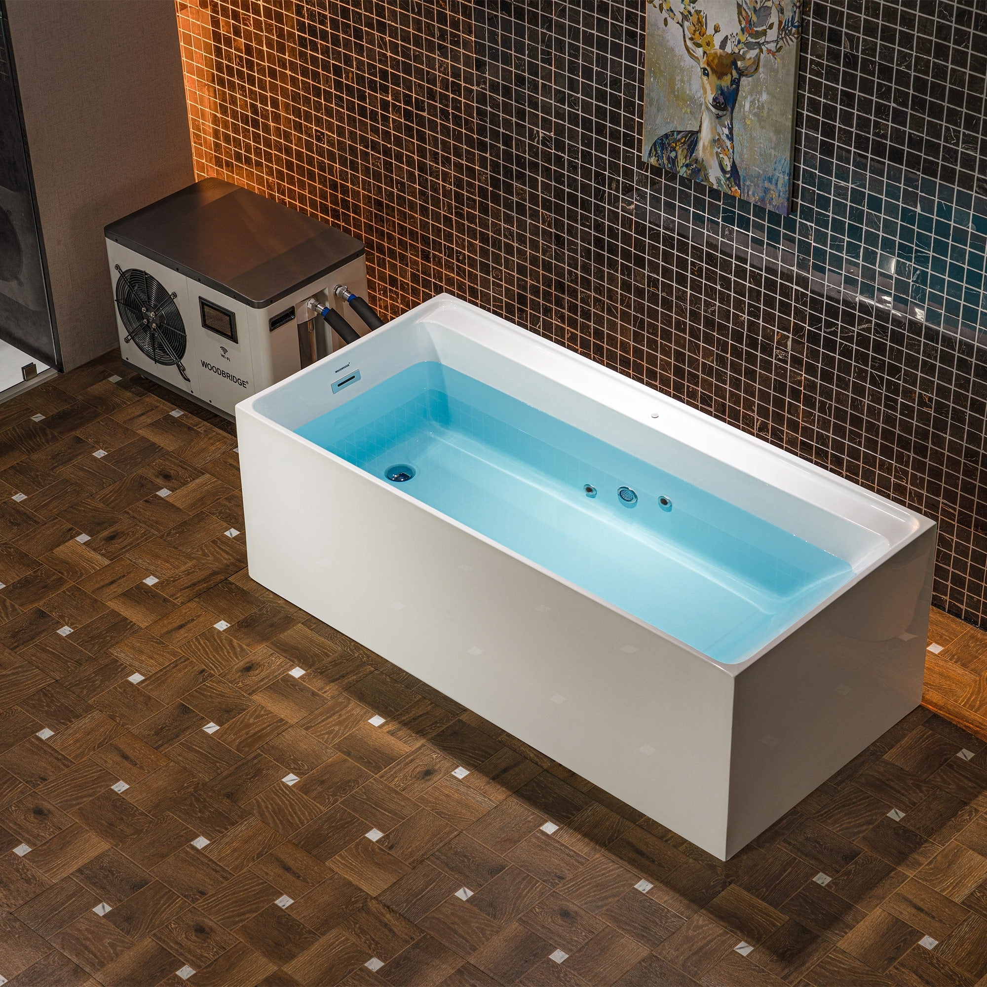 WOODBRIDGE 67" L x 31-1/2" W Freestanding Acrylic Cold Plunge Ice Tub, AIC6710+WWI6000