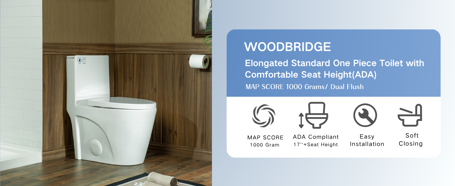 WOODBRIDGE WT001 ADA Round One-Piece Toilet – 1000g MaP Dual Flush