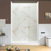 WOODBRIDGE 60" W x 96" H 3-Piece solid surface Tile Tub and Shower Wall Panel Surround Kit in Beige Marble with Soft Brown Veining (High Gloss Finish), Quick Install and Trimmable, 3/16" (5mm) Thick.
