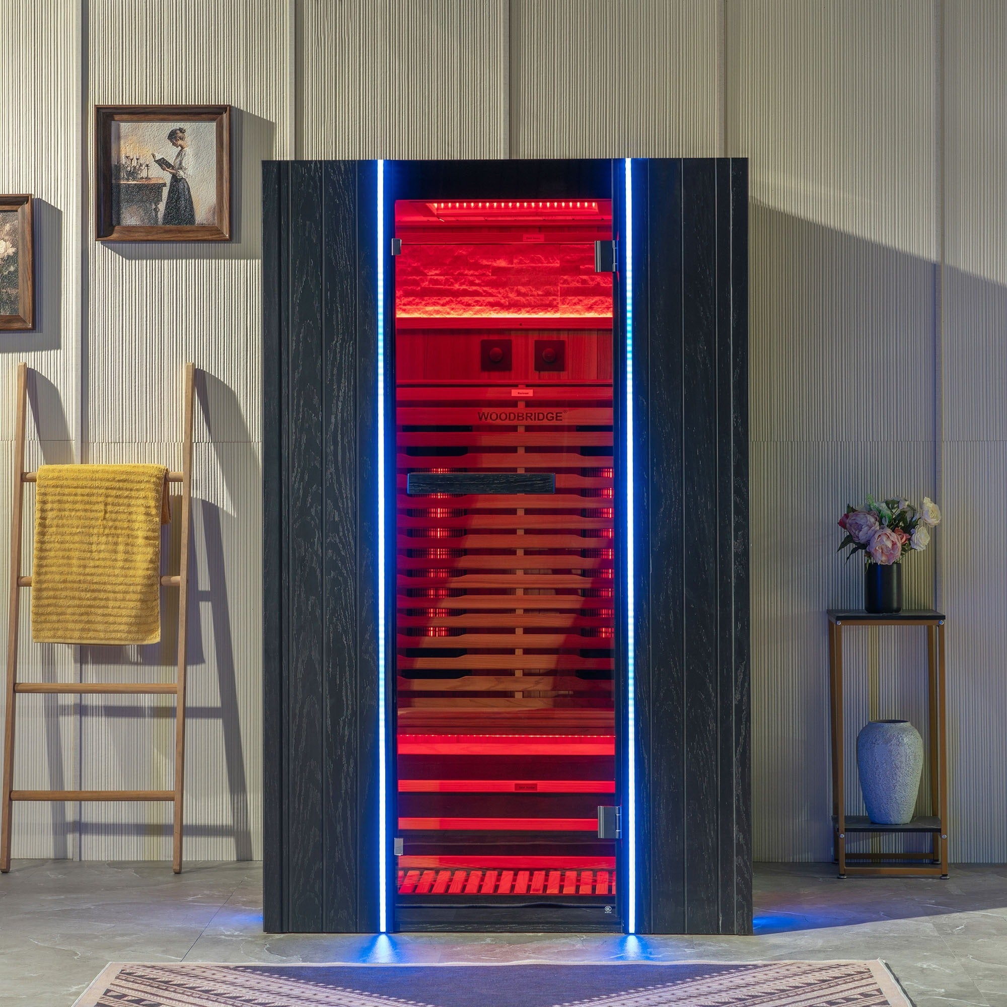 2-Person Indoor FAR Infrared  Black Sauna Crafted from Japanese Douglas Fir with Red Light Therapy, PEM-4747-B