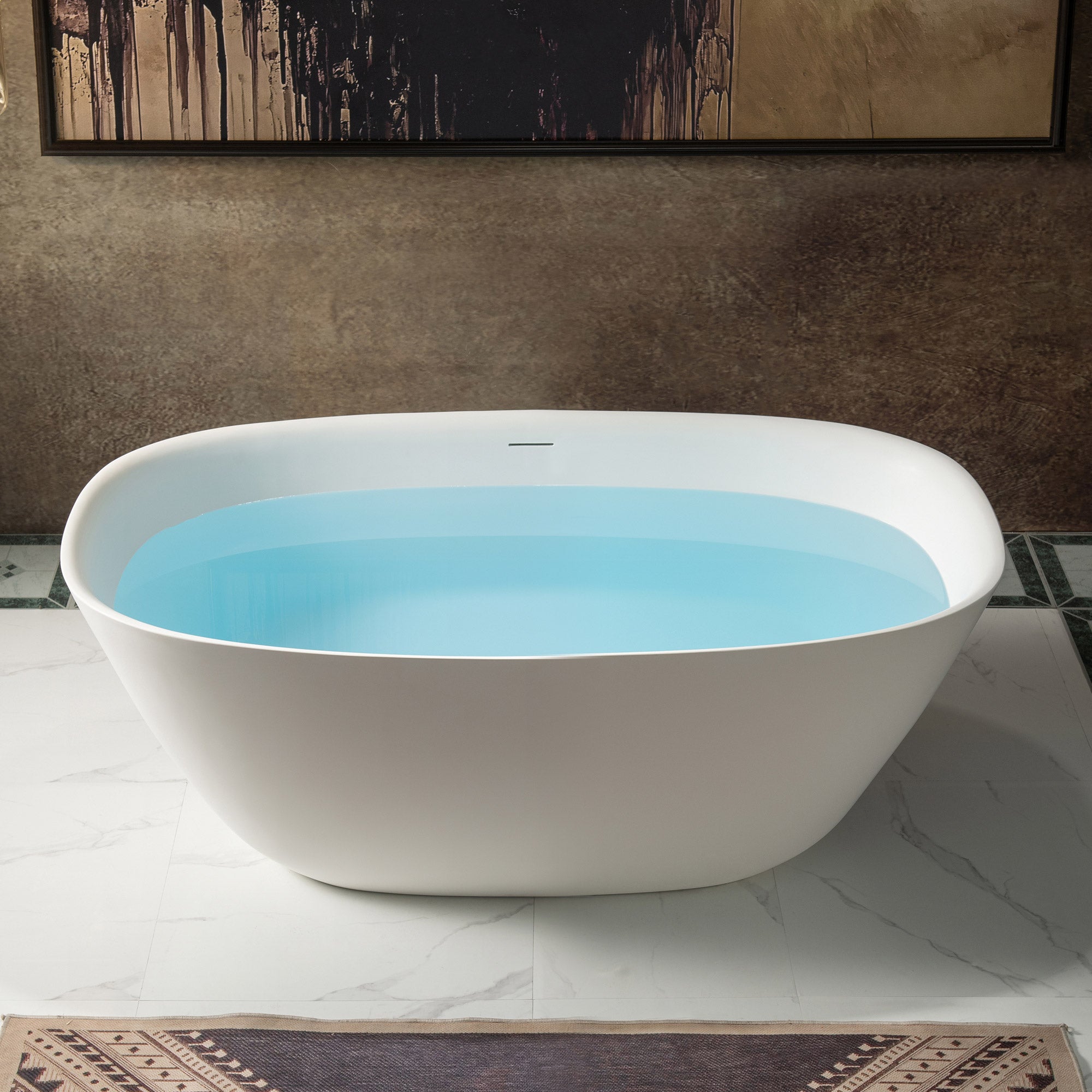 WOODBRIDGE 59" L x 32-5/8" W Luxury Contemporary Solid Surface Stone Resin Freestanding Bathtub in Matte White