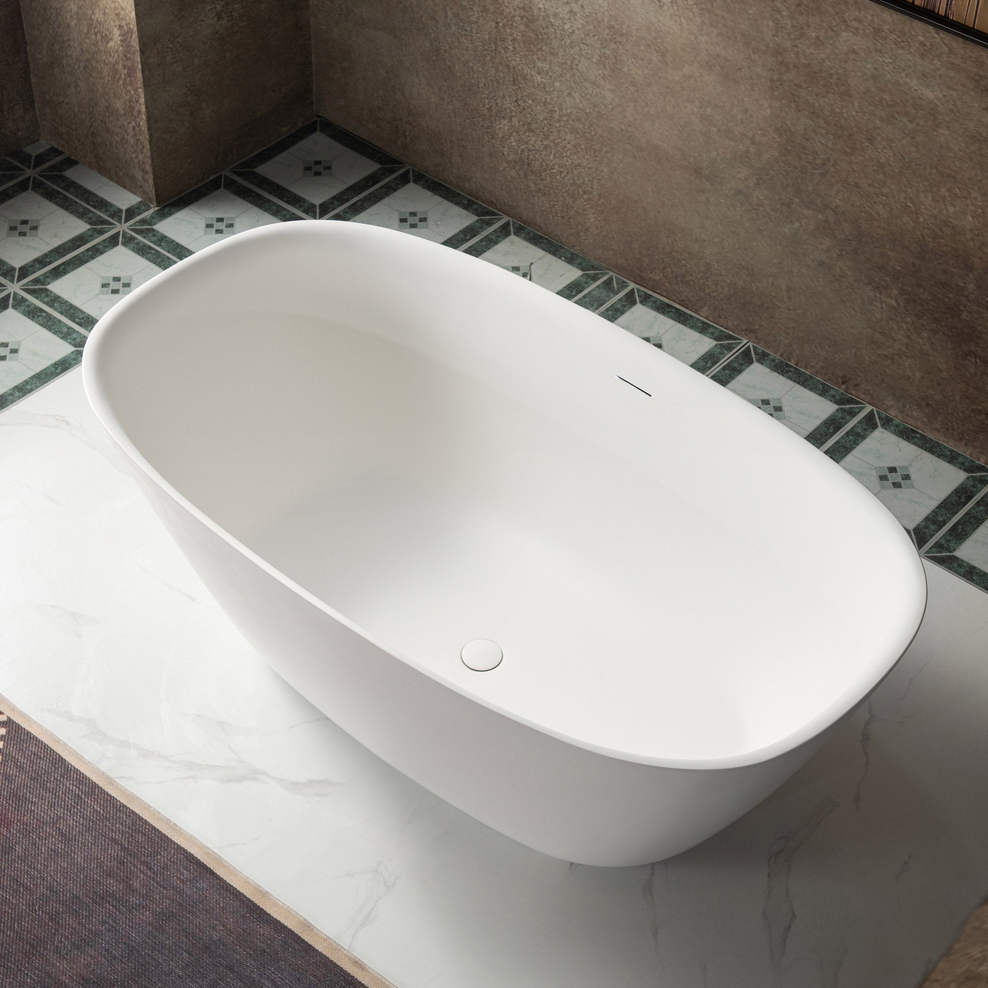 WOODBRIDGE 59" L x 32-5/8" W Luxury Contemporary Solid Surface Stone Resin Freestanding Bathtub in Matte White