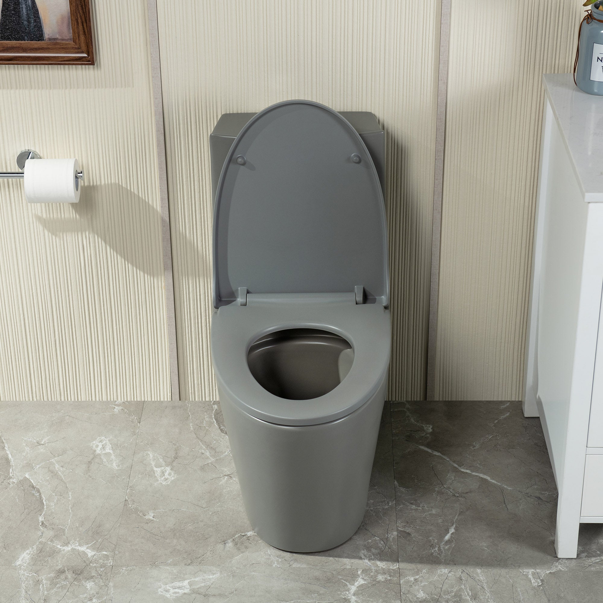 WOODBRIDGE WT003 Light Gray One-Piece Toilet – ADA Chair Height & 1000g MaP Flush