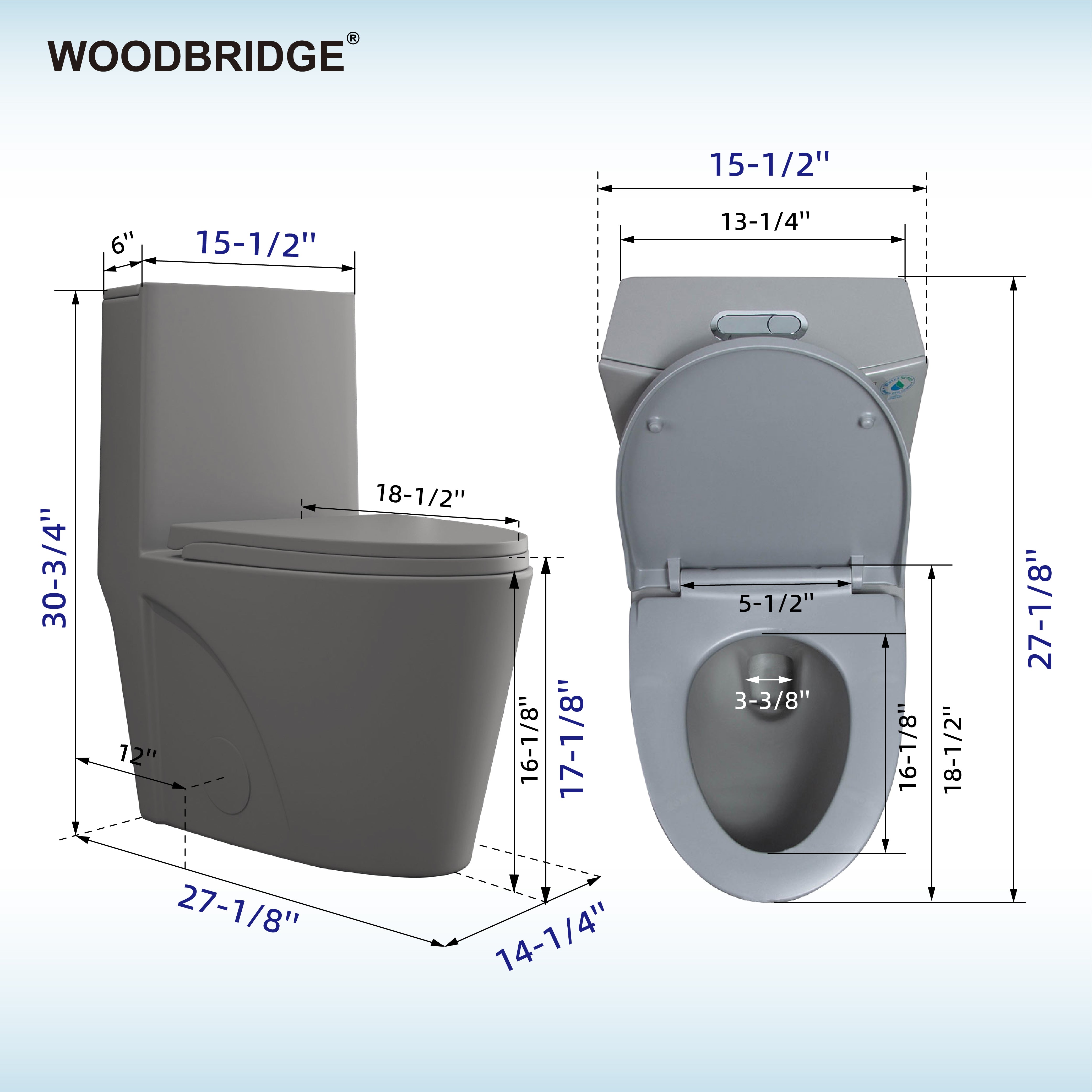 WOODBRIDGE WT003 Light Gray One-Piece Toilet – ADA Chair Height & 1000g MaP Flush