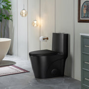 WOODBRIDGE WT002 Matte Black One-Piece ADA Chair Height Toilet – 1000g MaP, Dual Flush, Soft-Close Seat