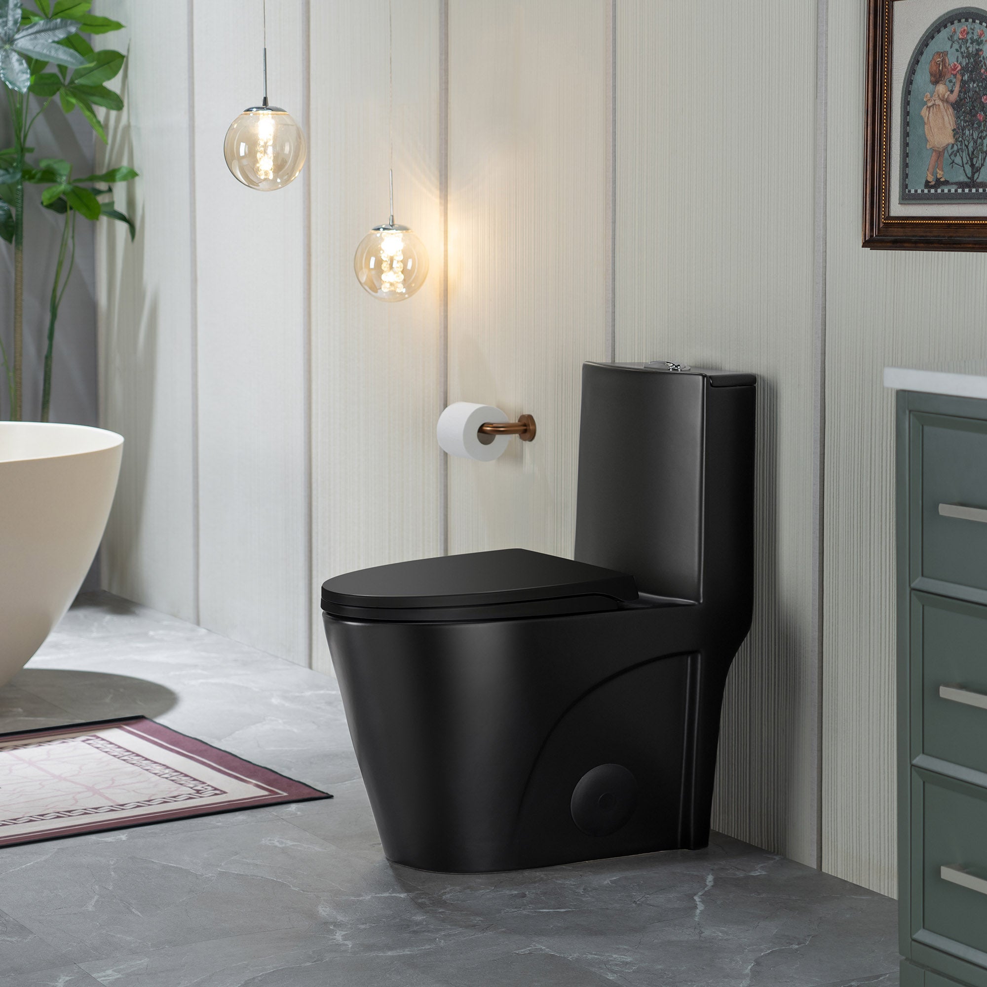 WOODBRIDGE WT002 Matte Black One-Piece ADA Chair Height Toilet – 1000g MaP, Dual Flush, Soft-Close Seat