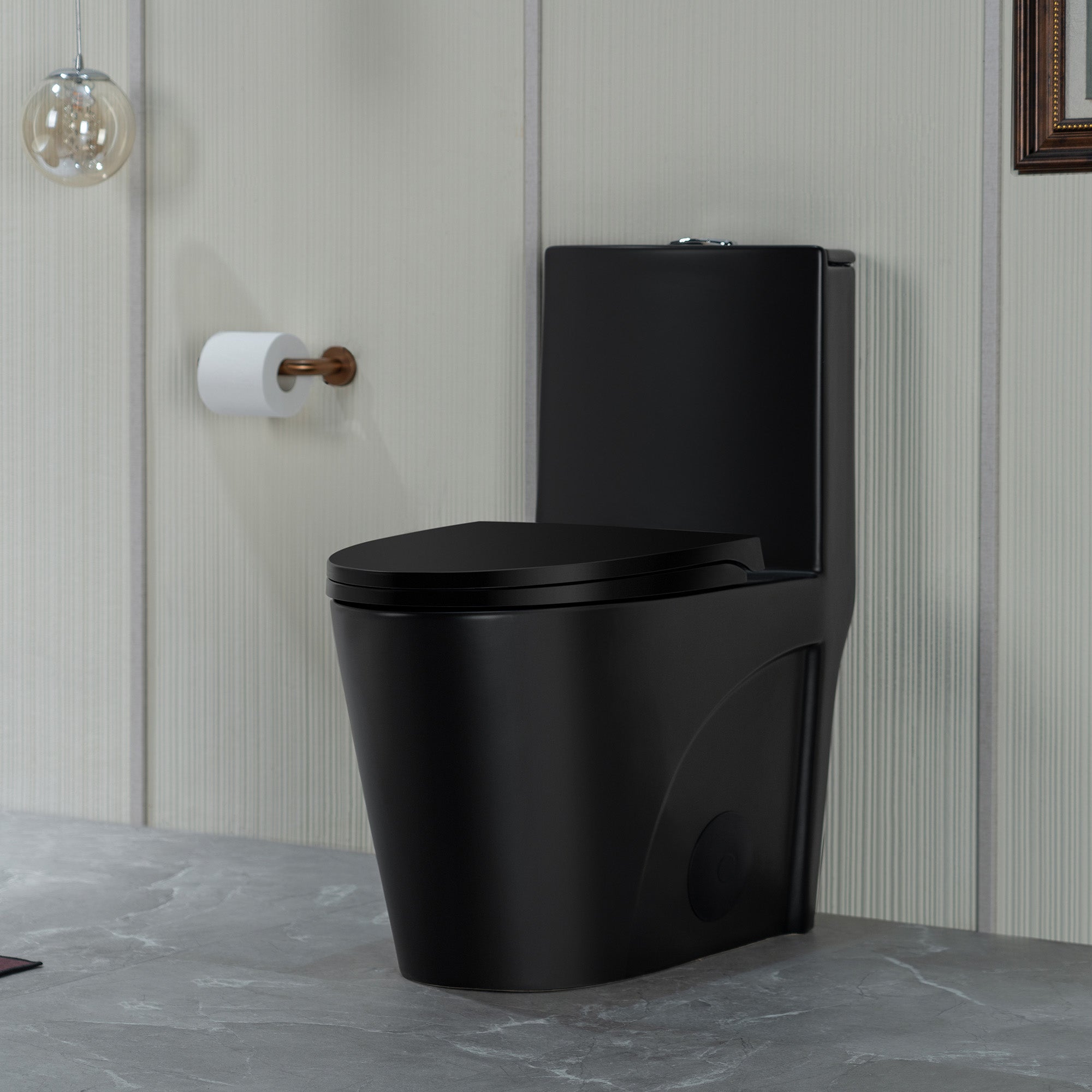 WOODBRIDGE WT002 Matte Black One-Piece ADA Chair Height Toilet – 1000g MaP, Dual Flush, Soft-Close Seat