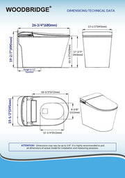 WOODBRIDGE GT071 ADA Height Smart Toilet - Auto Lid Open/Close, Foot Sensor, Zero Pressure System, Aromatherapy System, UV Self-Cleaning Nozzle, Multi-Function Washing & Warm Air Dry