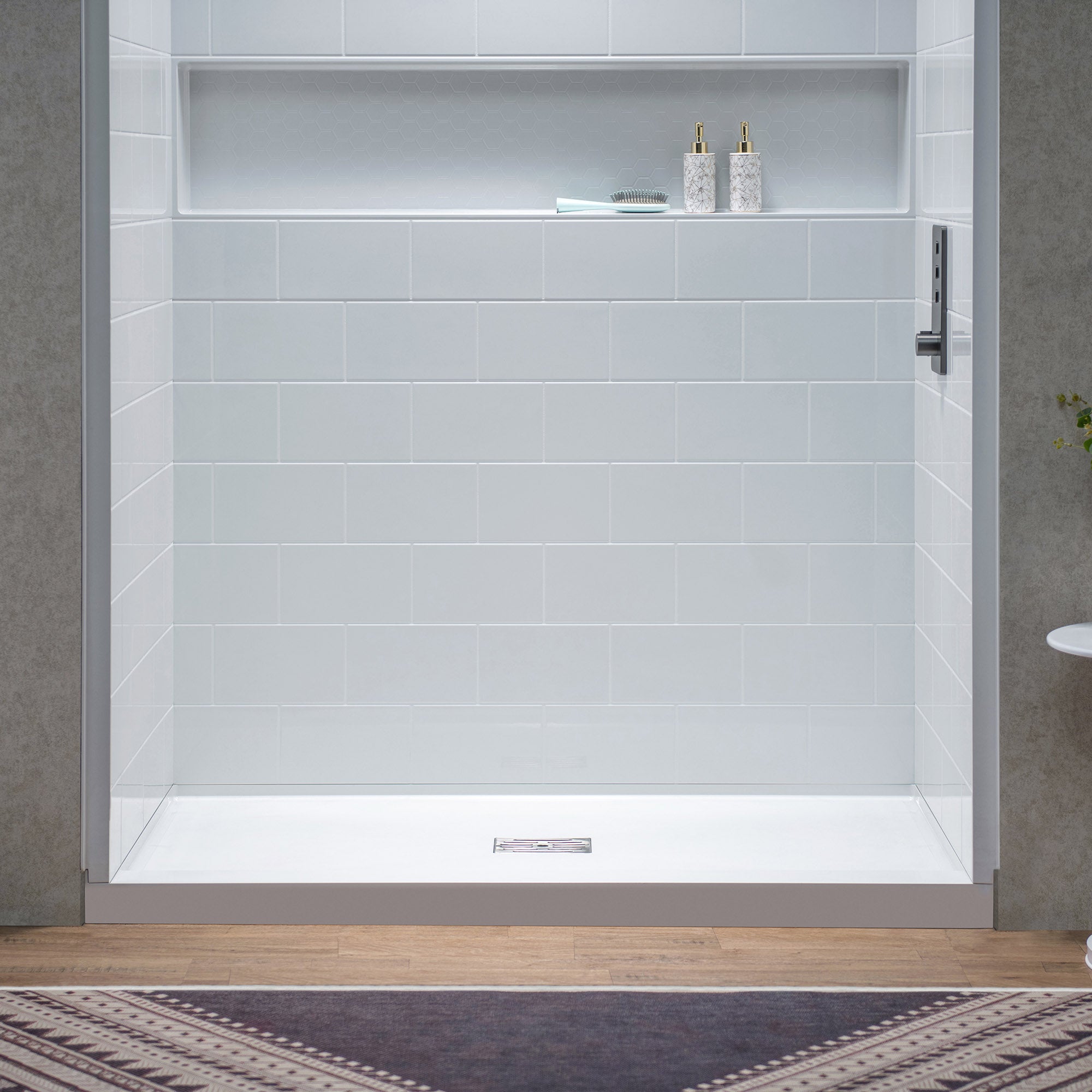 WOODBRIDGE 60" x 32"x3.6" Solid Surface Shower Pan Base in White, Alcove Installation with Center Drain, Slip-Resistant