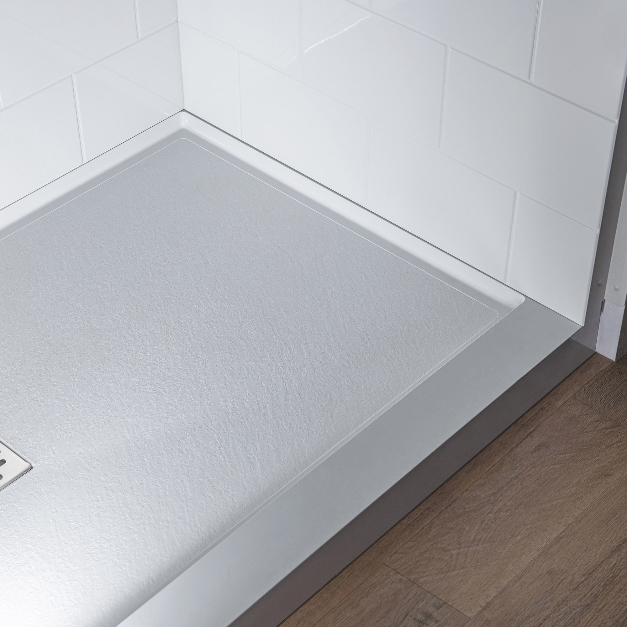 WOODBRIDGE 60" x 32"x3.6" Solid Surface Shower Pan Base in White, Alcove Installation with Center Drain, Slip-Resistant