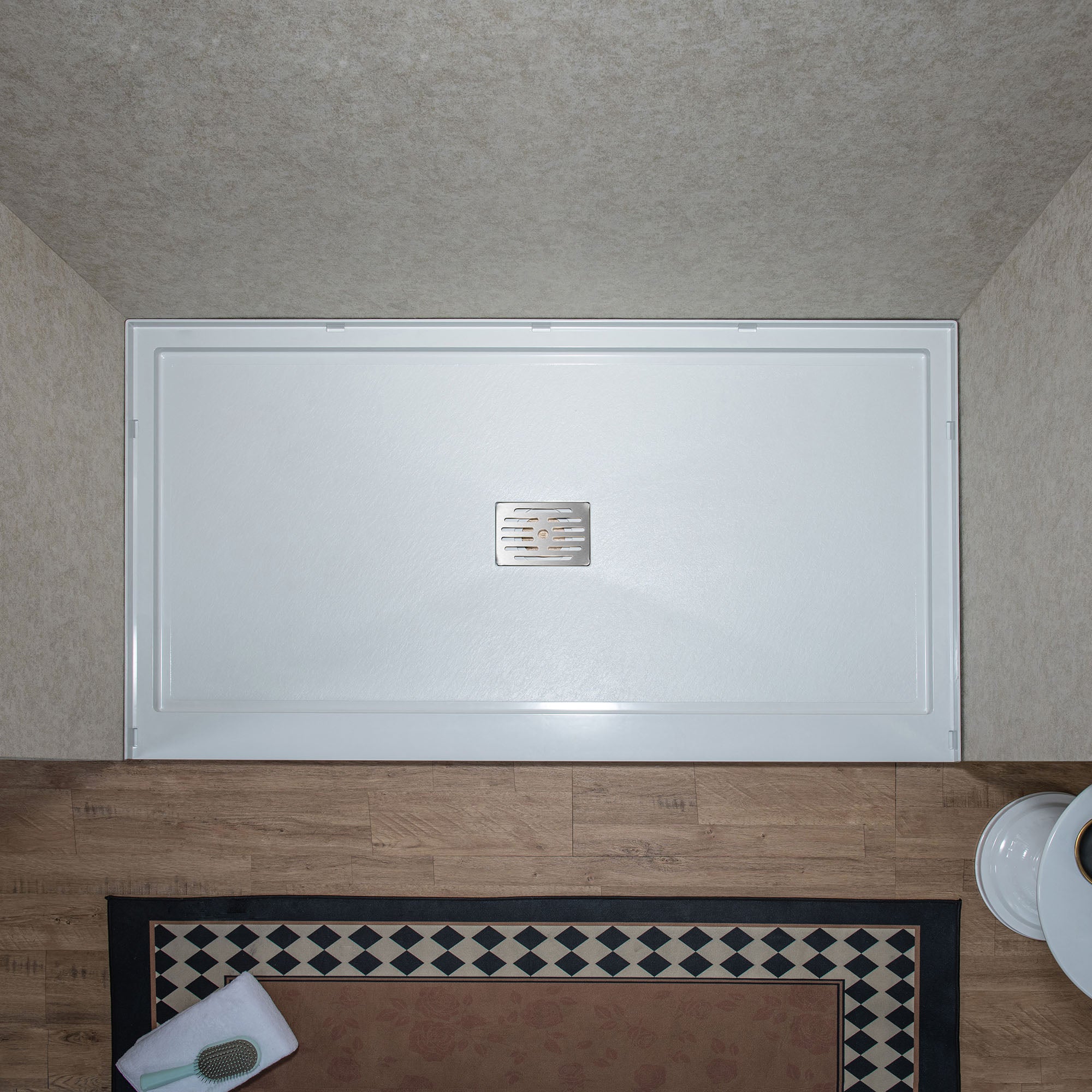 WOODBRIDGE 60" x 32"x3.6" Solid Surface Shower Pan Base in White, Alcove Installation with Center Drain, Slip-Resistant
