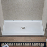 WOODBRIDGE 60" x 32"x3.6" Solid Surface Shower Pan Base in White, Alcove Installation with Center Drain, Slip-Resistant