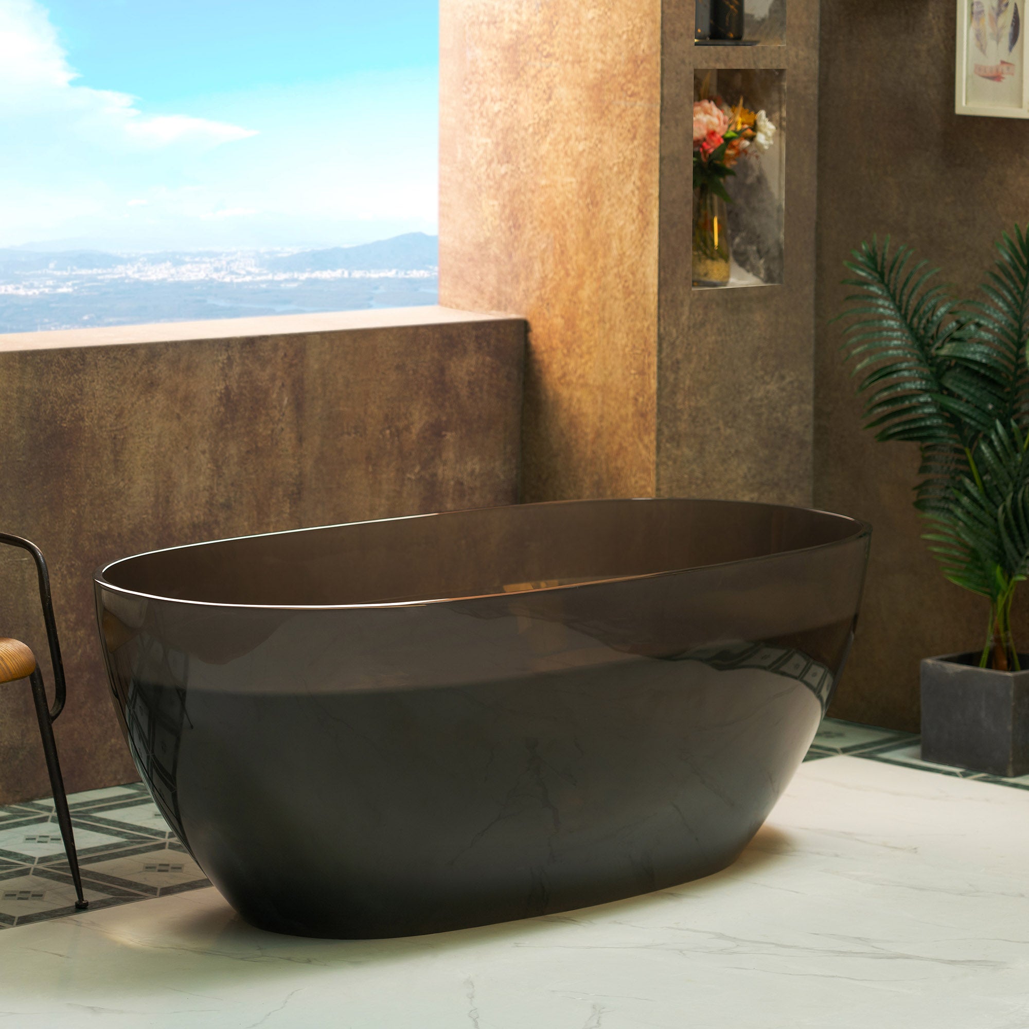 WOODBRIDGE 63 Inch Solid Surface Freestanding Bathtub Transparent Gray – MST0803