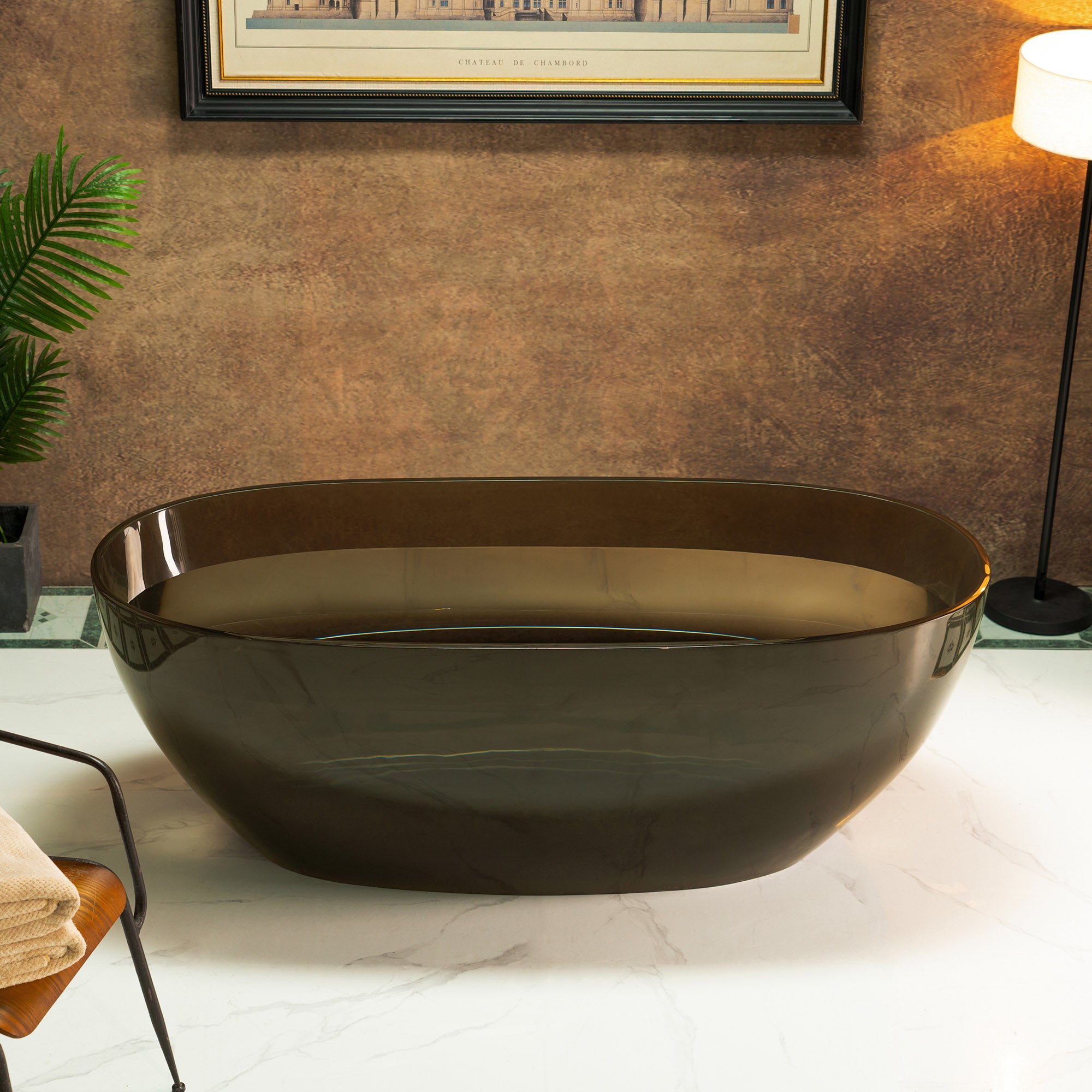WOODBRIDGE 63 Inch Solid Surface Freestanding Bathtub Transparent Gray – MST0803