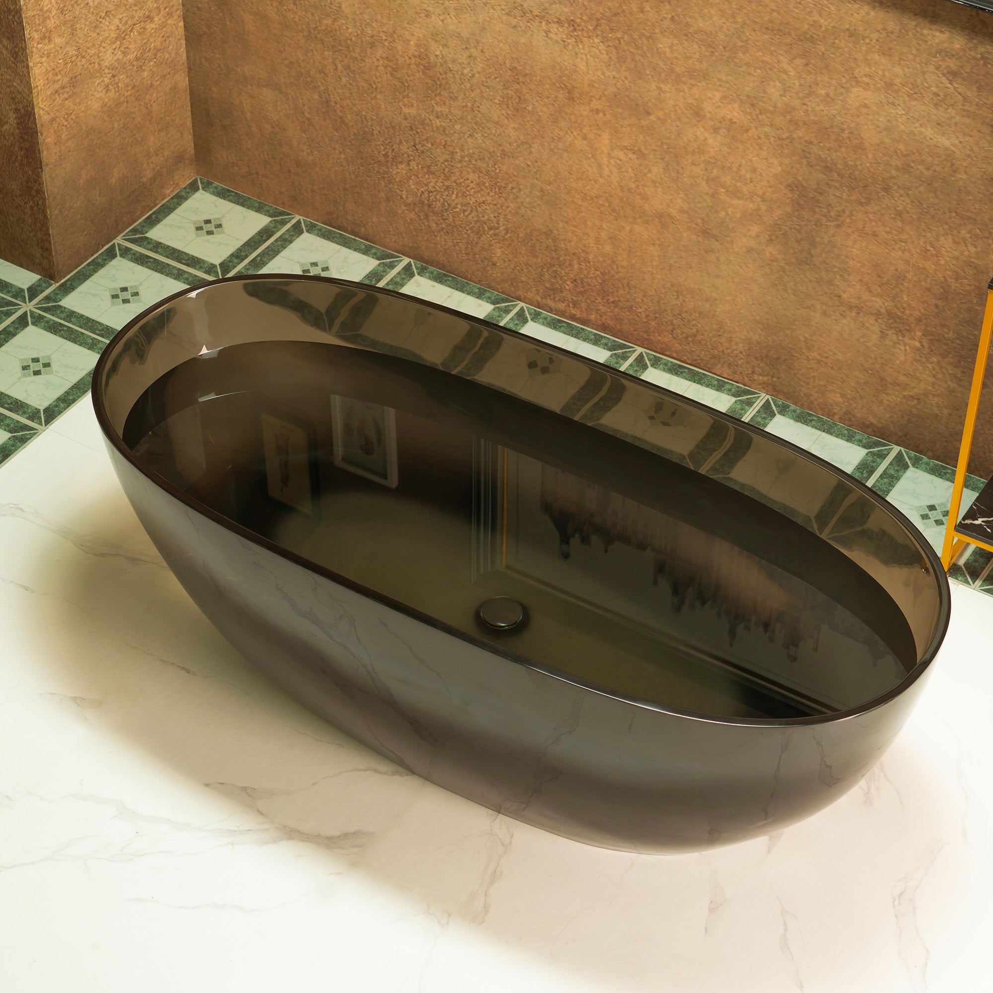 WOODBRIDGE 63 Inch Solid Surface Freestanding Bathtub Transparent Gray – MST0803