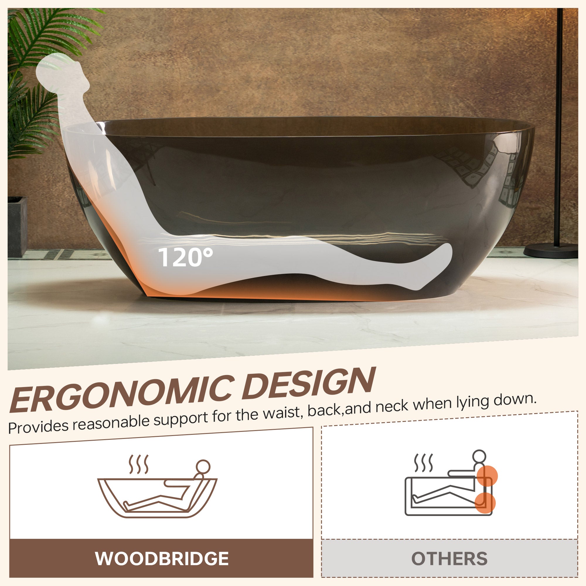 WOODBRIDGE 63 Inch Solid Surface Freestanding Bathtub Transparent Gray – MST0803