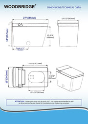 WOODBRIDGE EBT-WH01 One-Piece Square Smart Toilet Bidet with Tank, Auto Open & Close, Foot Sensor, Auto Flush, Multiple Spray Modes, Heated Seat, Warm Water, Air Dryer, White