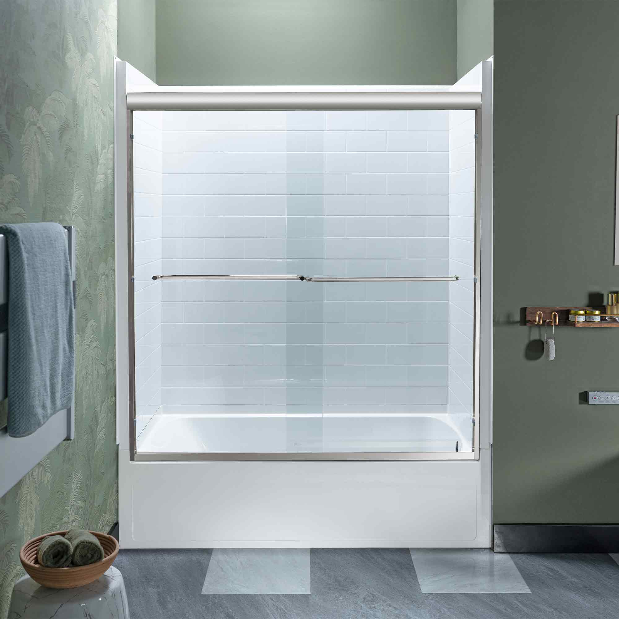 WOODBRIDGE Double Sliding Tub Door 56-60" Width x 60"Height with 5/16"(8mm) Clear Tempered Glass