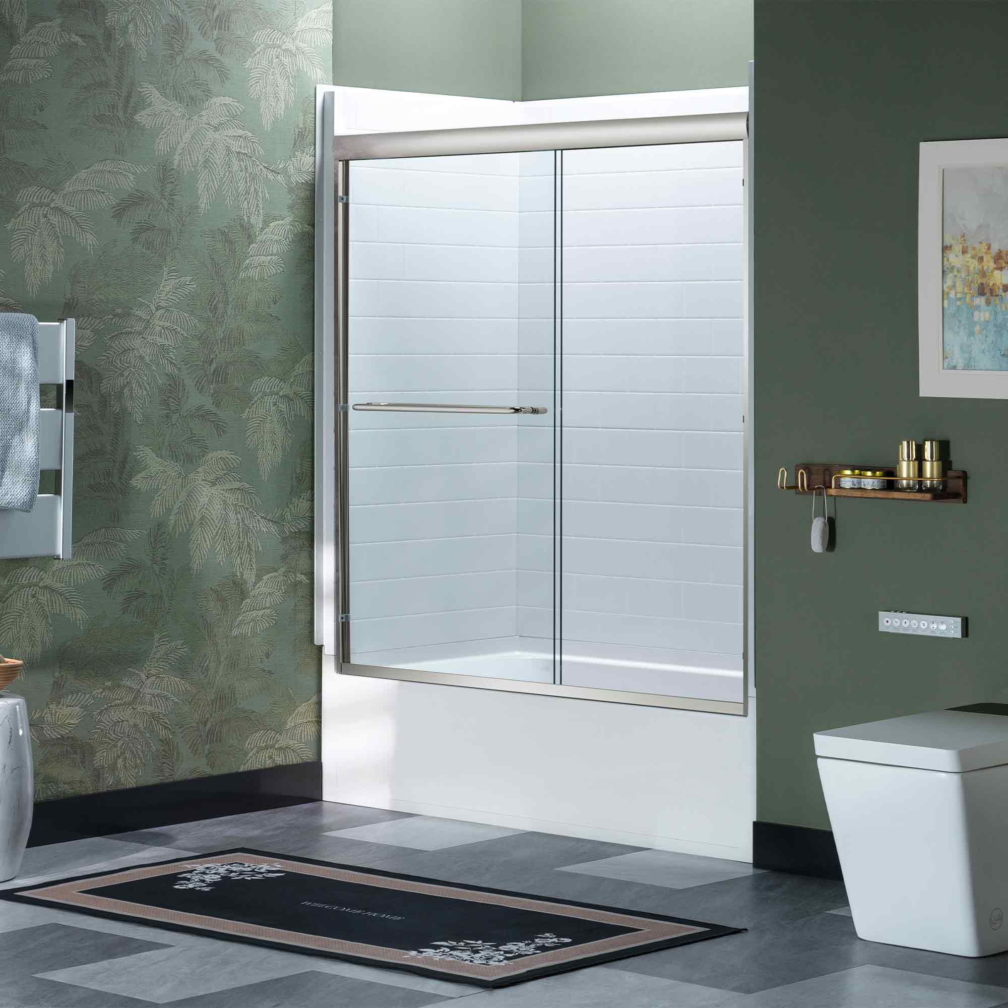 WOODBRIDGE Double Sliding Tub Door 56-60" Width x 60"Height with 5/16"(8mm) Clear Tempered Glass