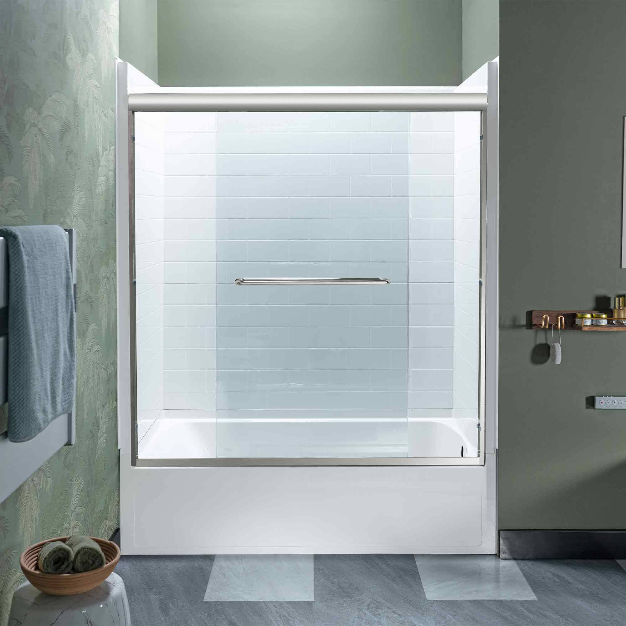WOODBRIDGE Double Sliding Tub Door 56-60" Width x 60"Height with 5/16"(8mm) Clear Tempered Glass