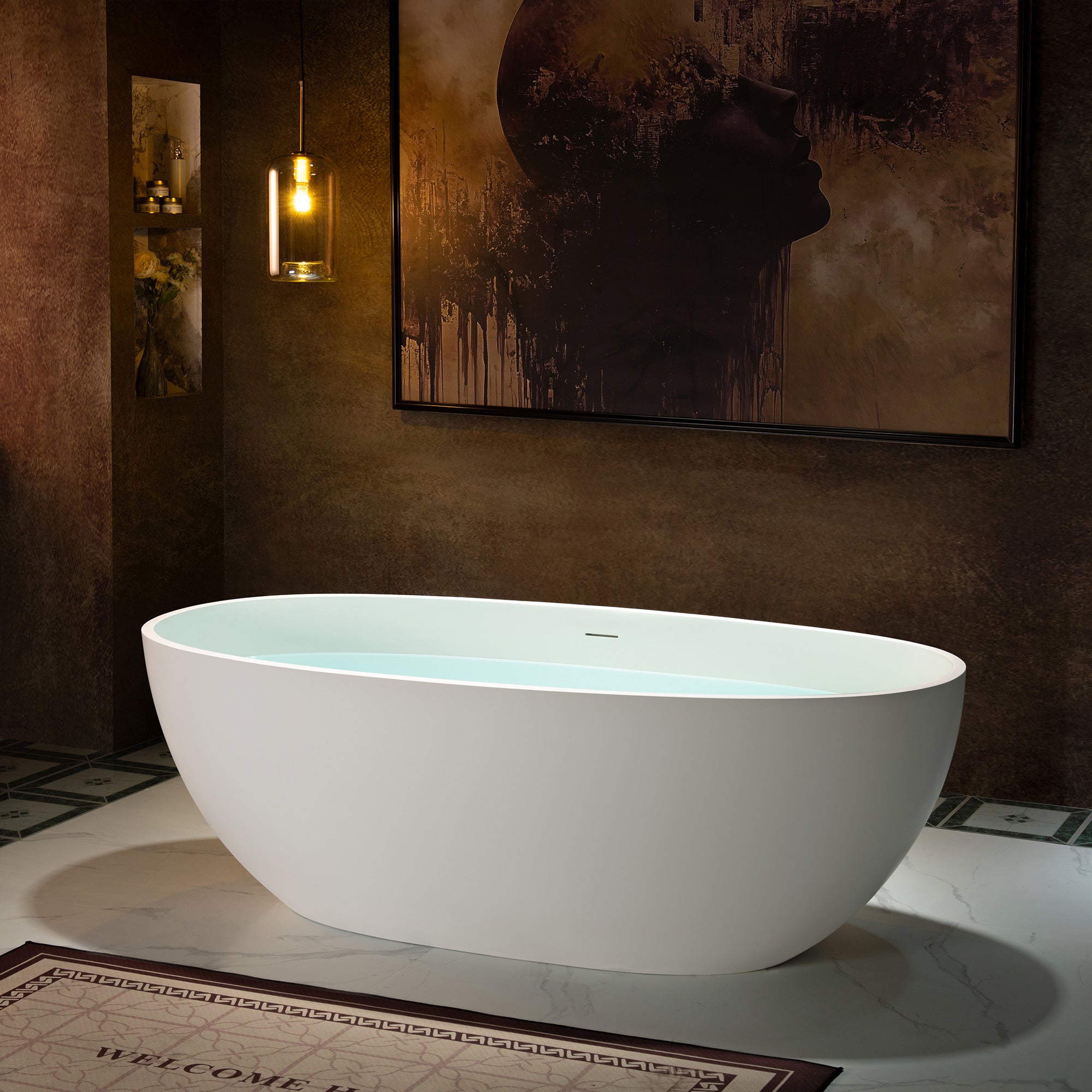 WOODBRIDGE 71"L x 31-1/2" W Luxury Contemporary Solid Surface Stone Resin Freestanding Bathtub in Matte White, MST0805