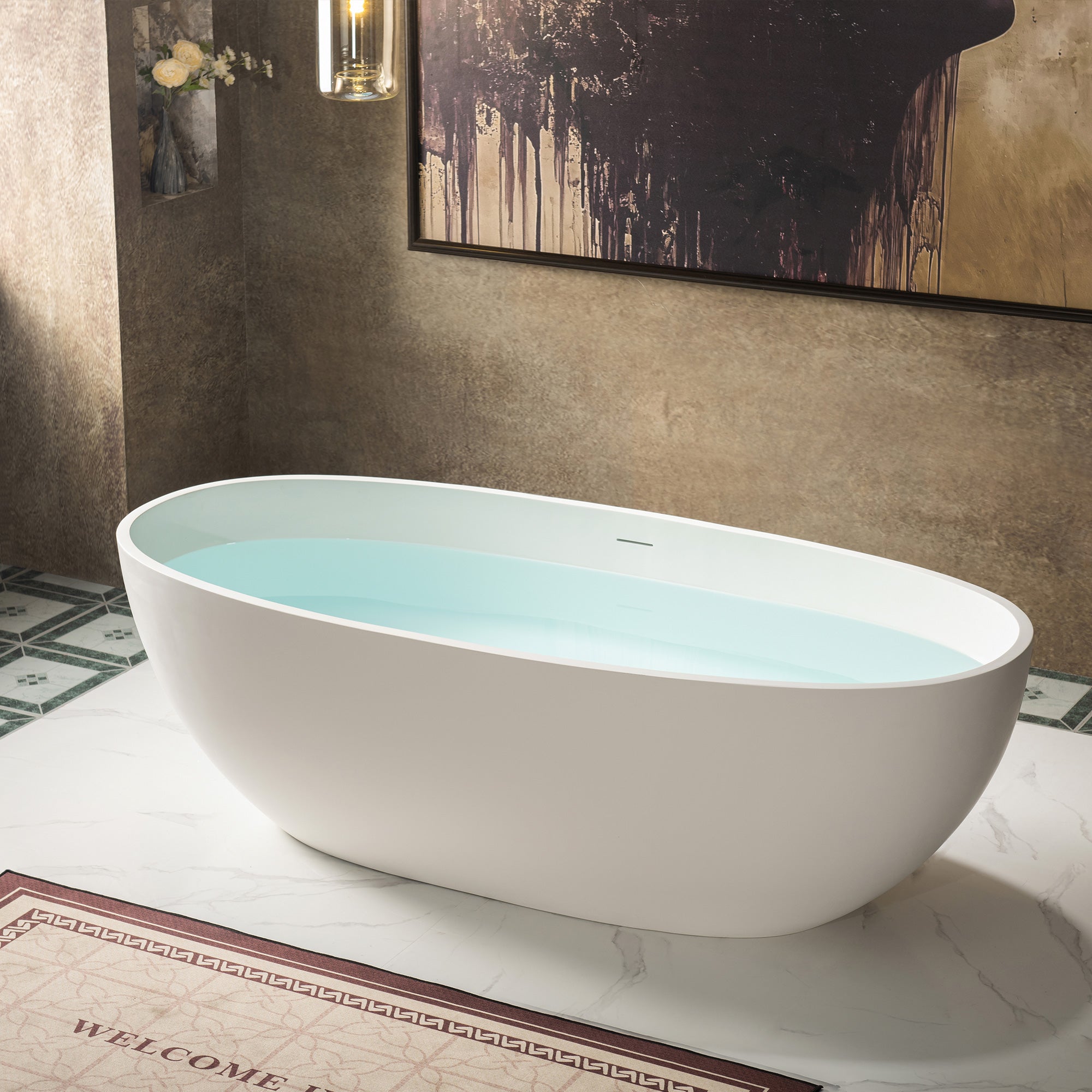 WOODBRIDGE 71"L x 31-1/2" W Luxury Contemporary Solid Surface Stone Resin Freestanding Bathtub in Matte White, MST0805