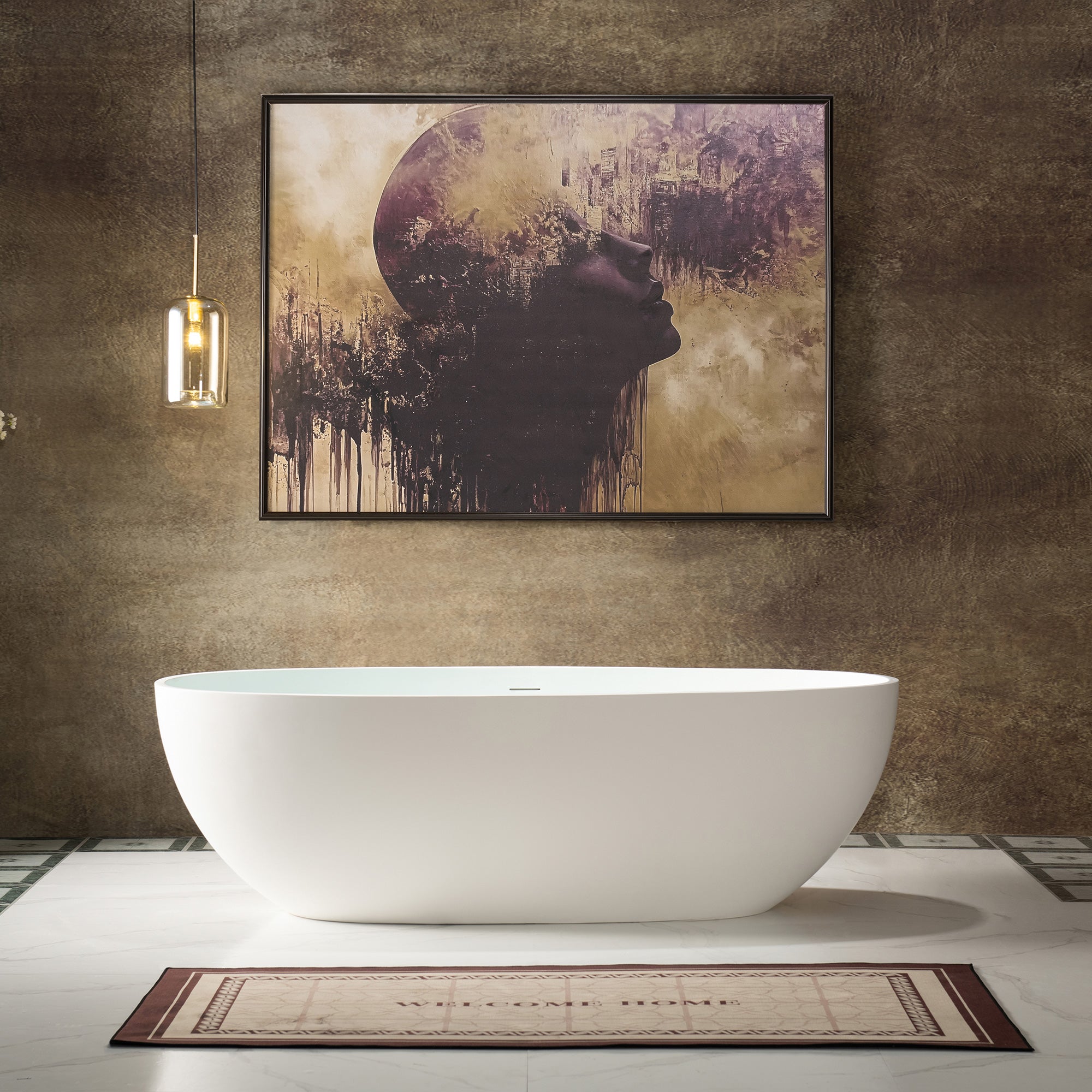 WOODBRIDGE 71"L x 31-1/2" W Luxury Contemporary Solid Surface Stone Resin Freestanding Bathtub in Matte White, MST0805