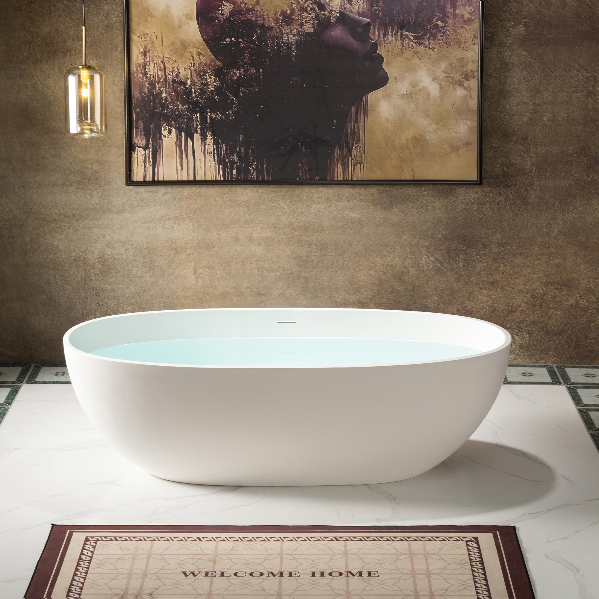 WOODBRIDGE 71"L x 31-1/2" W Luxury Contemporary Solid Surface Stone Resin Freestanding Bathtub in Matte White, MST0805