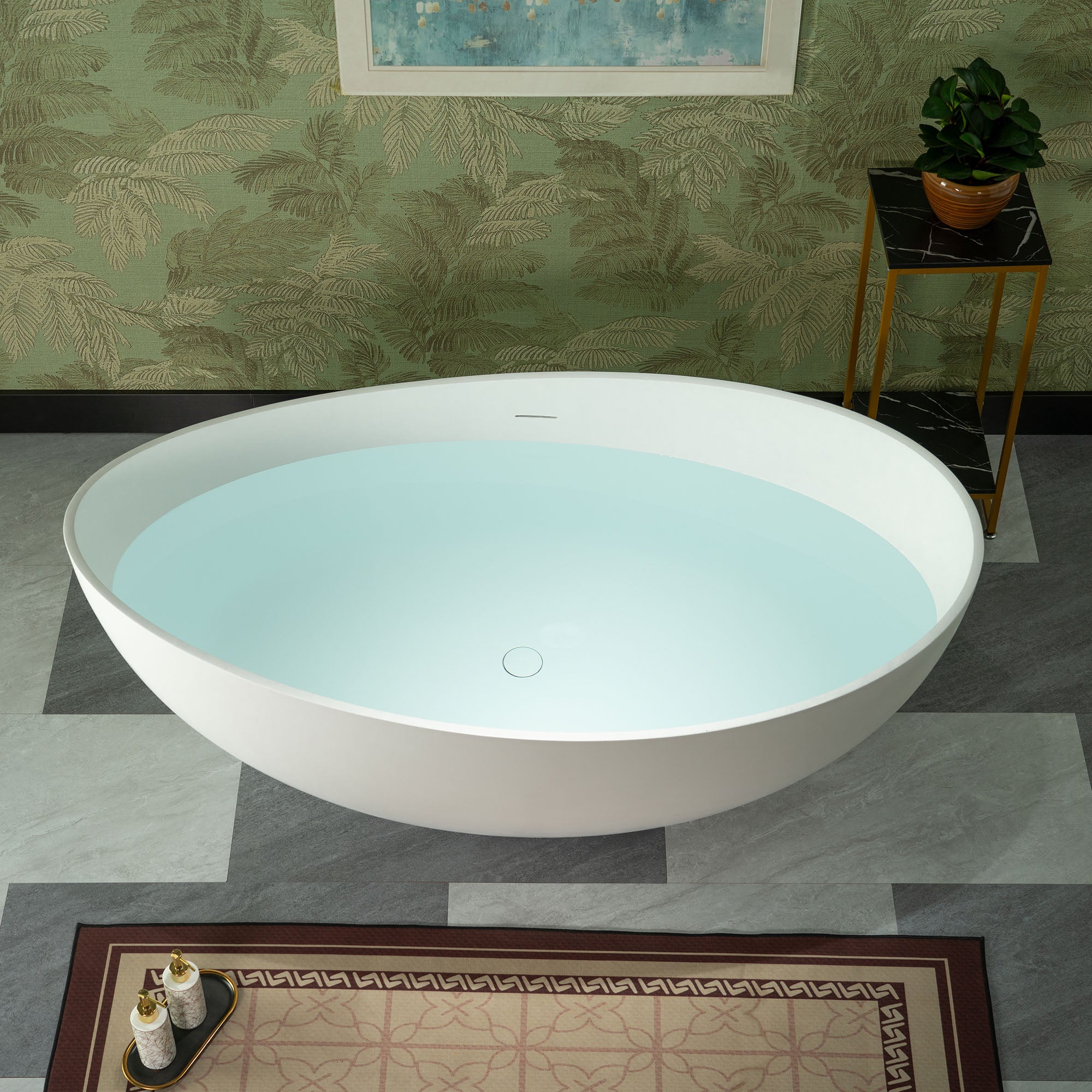 WOODBRIDGE 63" L x 35-3/8" W Luxury Contemporary Solid Surface Stone Resin Freestanding Bathtub in Matte White, MST0807
