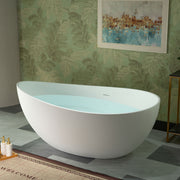 WOODBRIDGE 63" L x 35-3/8" W Luxury Contemporary Solid Surface Stone Resin Freestanding Bathtub in Matte White, MST0807