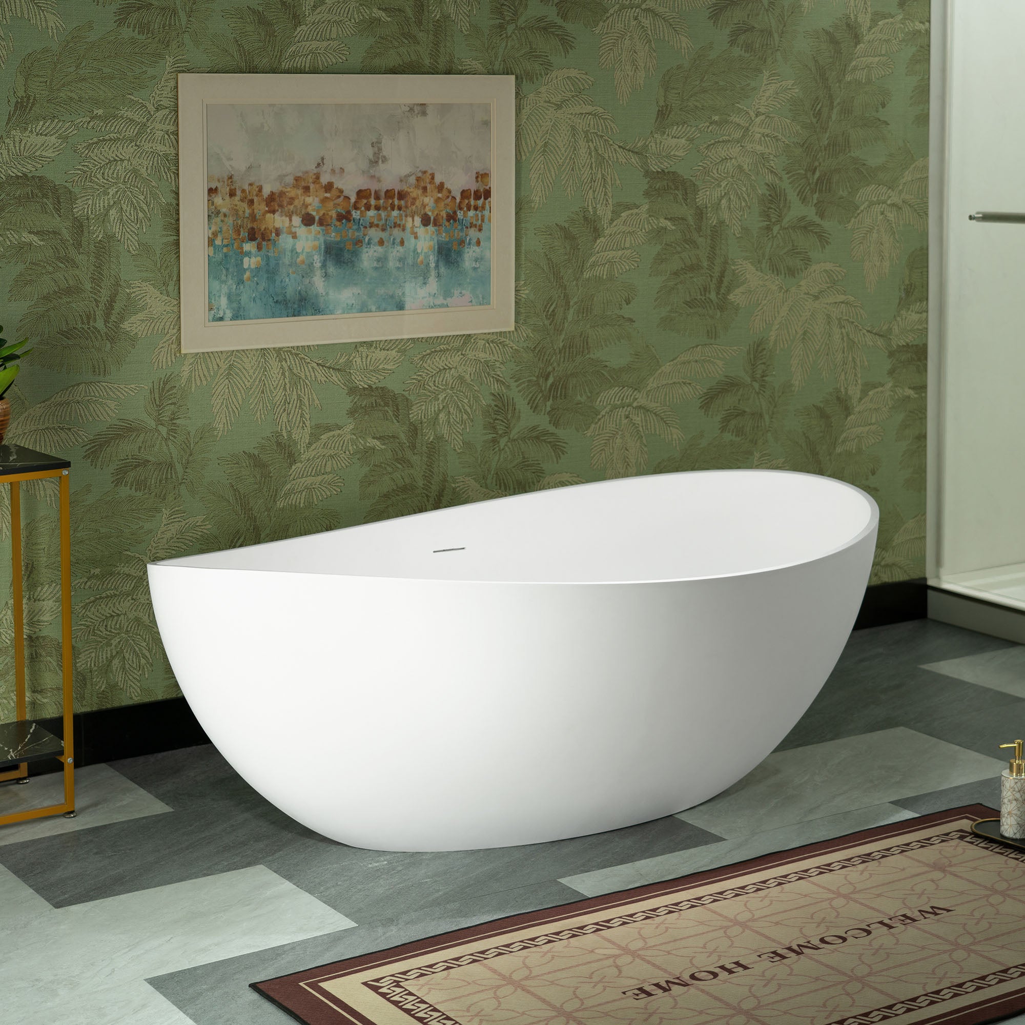 WOODBRIDGE 63" L x 35-3/8" W Luxury Contemporary Solid Surface Stone Resin Freestanding Bathtub in Matte White, MST0807