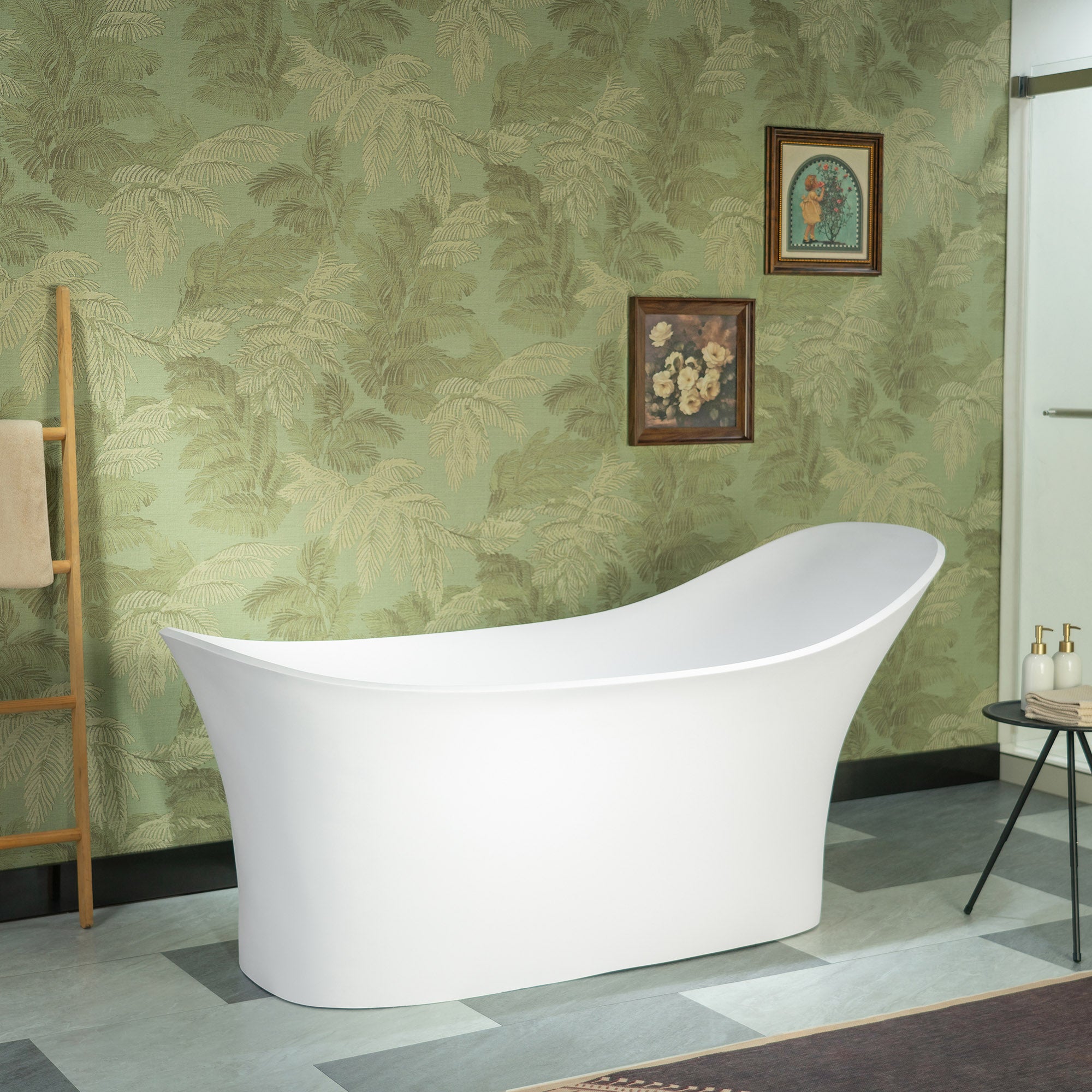 WOODBRIDGE 71"L x 31-1/2" W Luxury Contemporary Solid Surface Stone Resin Freestanding Bathtub in Matte White, MST0806