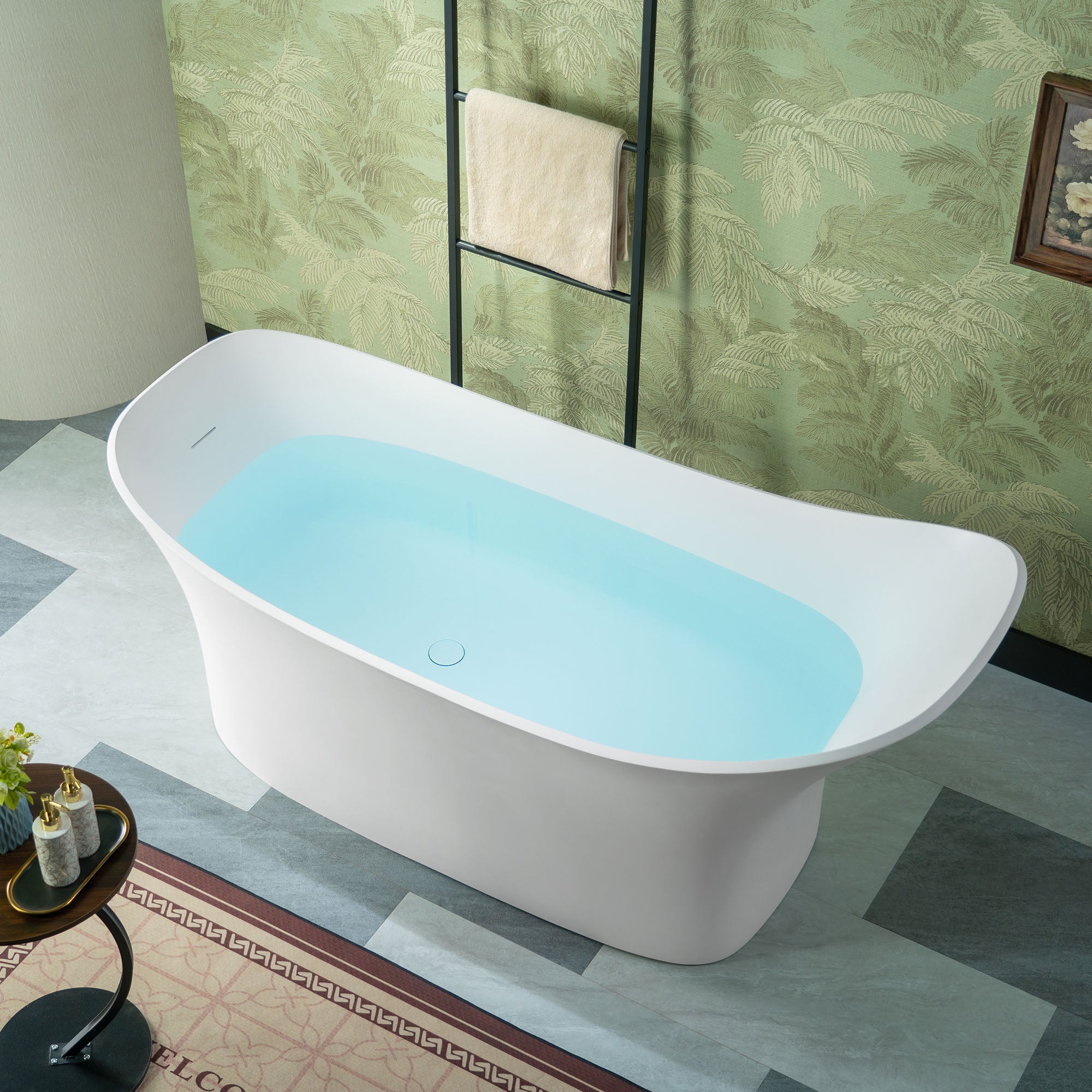 WOODBRIDGE 71"L x 31-1/2" W Luxury Contemporary Solid Surface Stone Resin Freestanding Bathtub in Matte White, MST0806