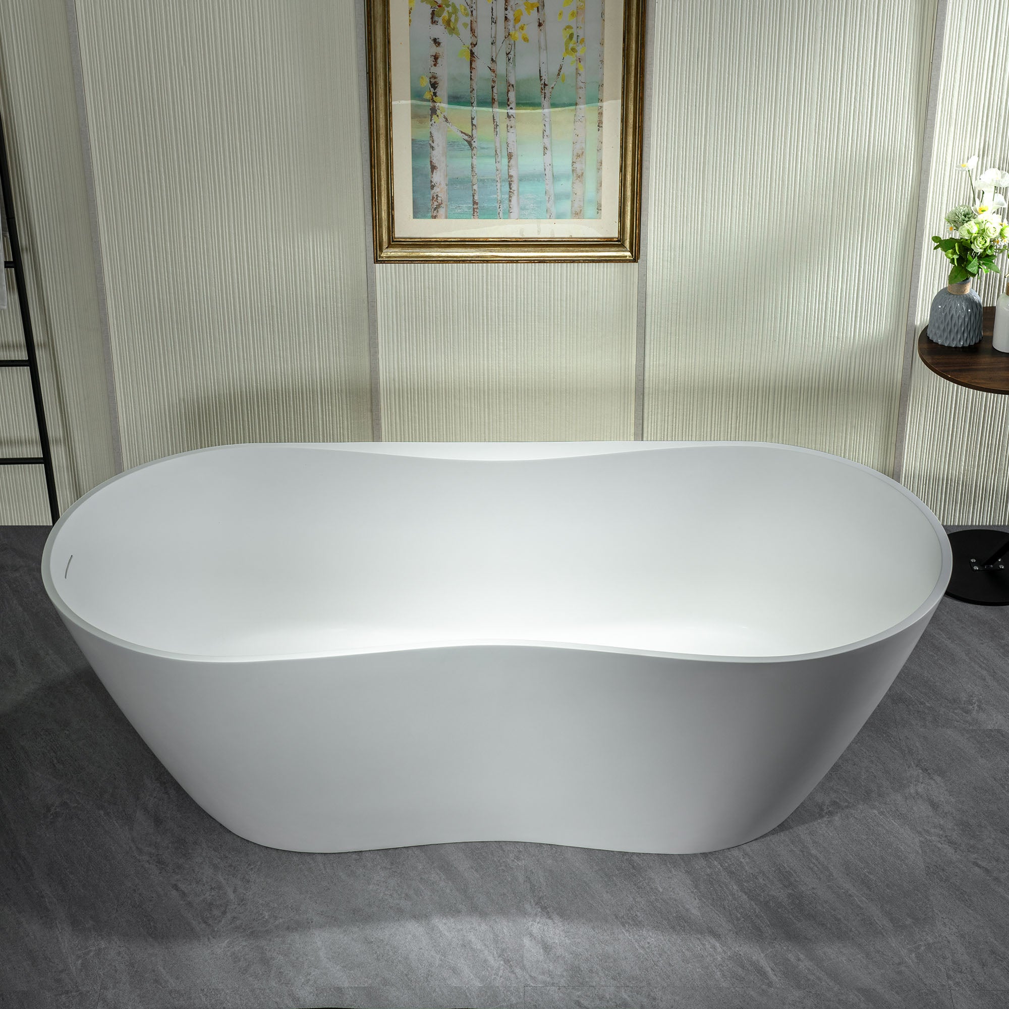 WOODBRIDGE 71"L x 31-1/2" W Luxury Contemporary Solid Surface Stone Resin Freestanding Bathtub in Matte White, MST0808