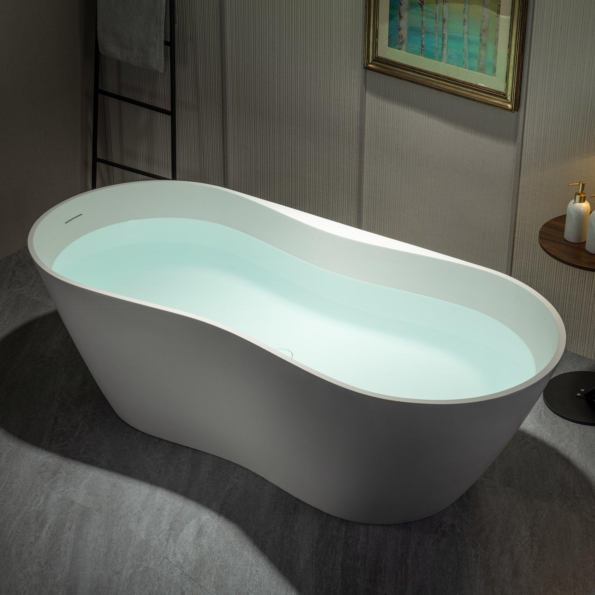 WOODBRIDGE 71"L x 31-1/2" W Luxury Contemporary Solid Surface Stone Resin Freestanding Bathtub in Matte White, MST0808