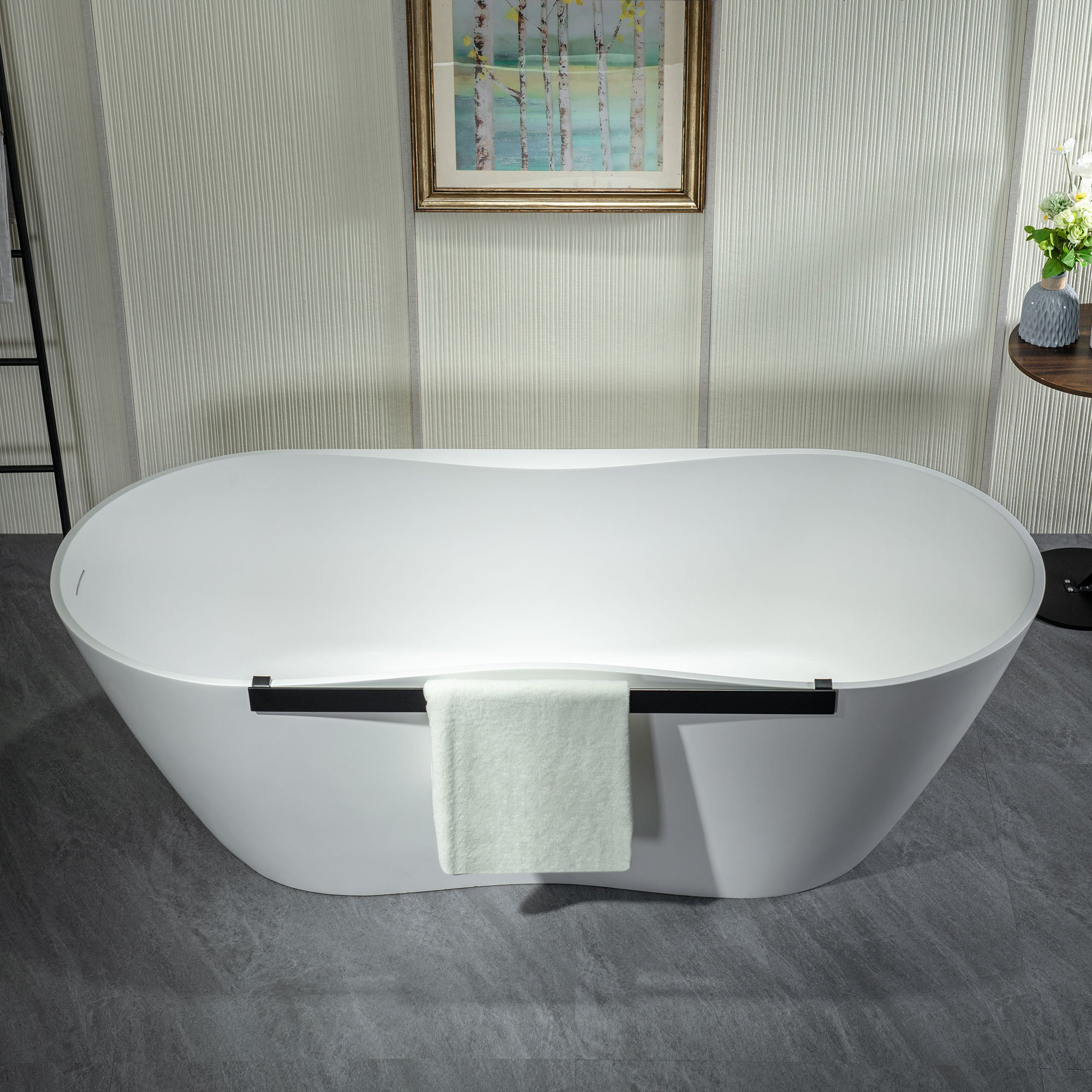 WOODBRIDGE 71"L x 31-1/2" W Luxury Contemporary Solid Surface Stone Resin Freestanding Bathtub in Matte White, MST0808